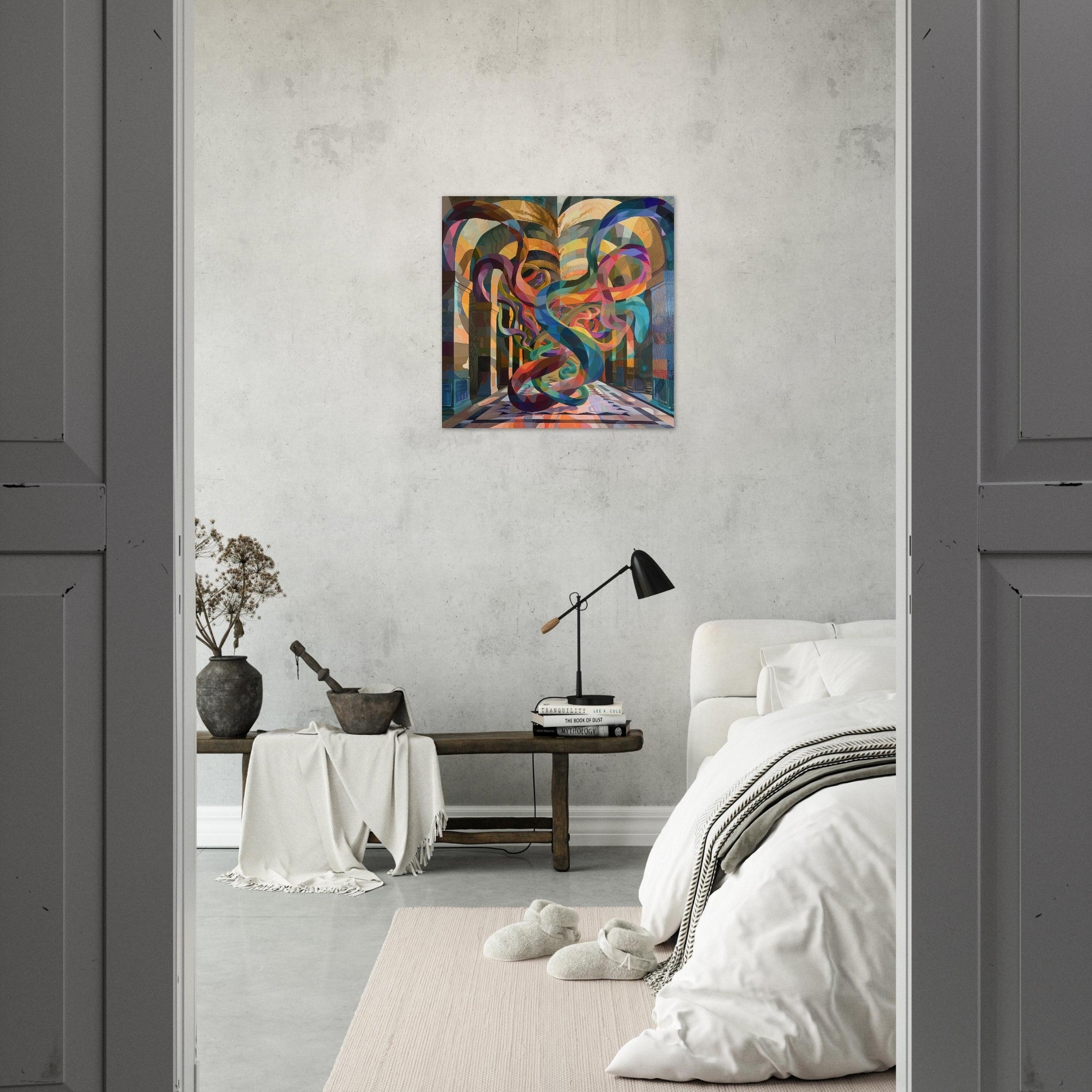 Aluminum Print Square - The Hall of Serpentine Whispers abstract art style - Shop Ai Art WebShop - Digital Art online Store
