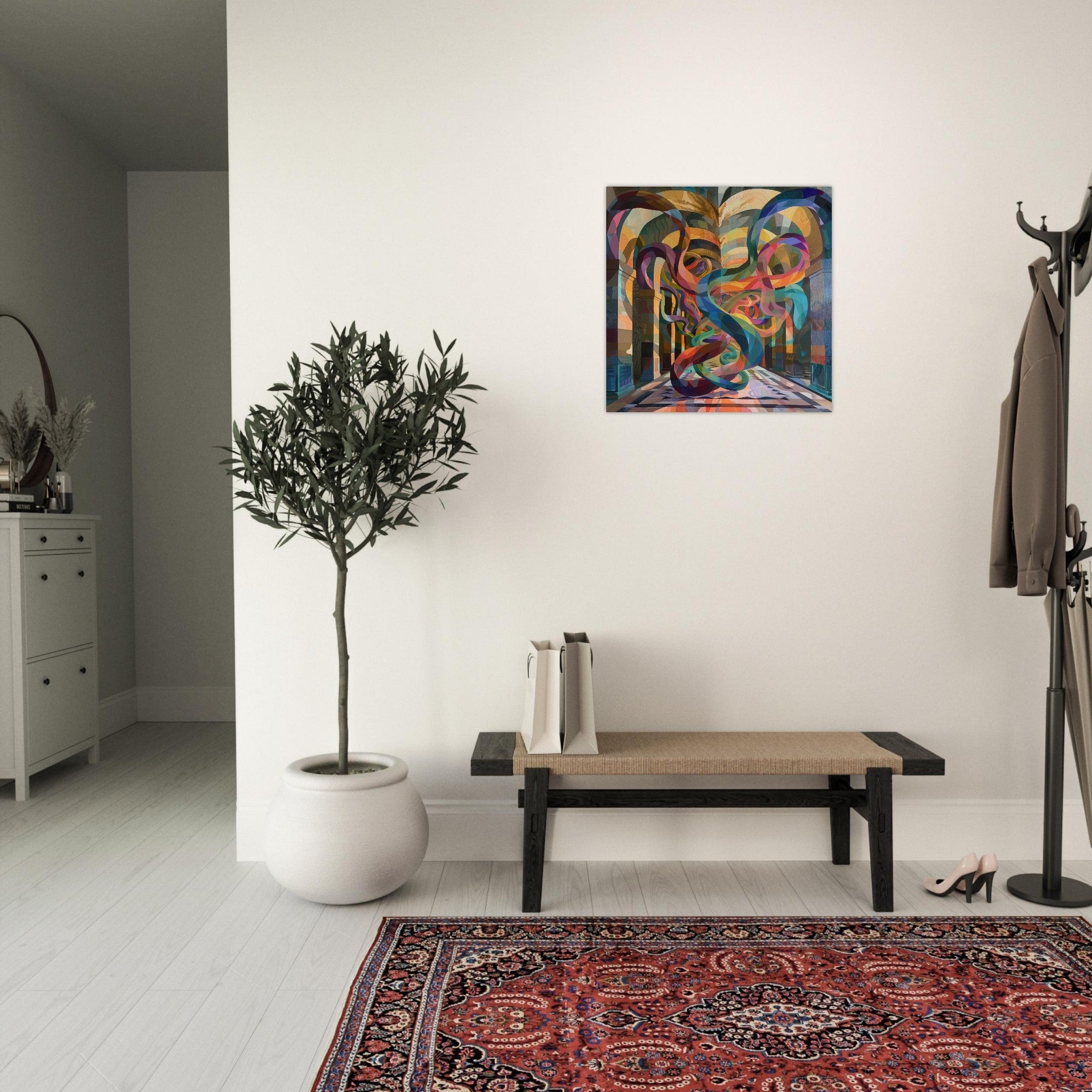 Aluminum Print Square - The Hall of Serpentine Whispers abstract art style - Shop Ai Art WebShop - Digital Art online Store