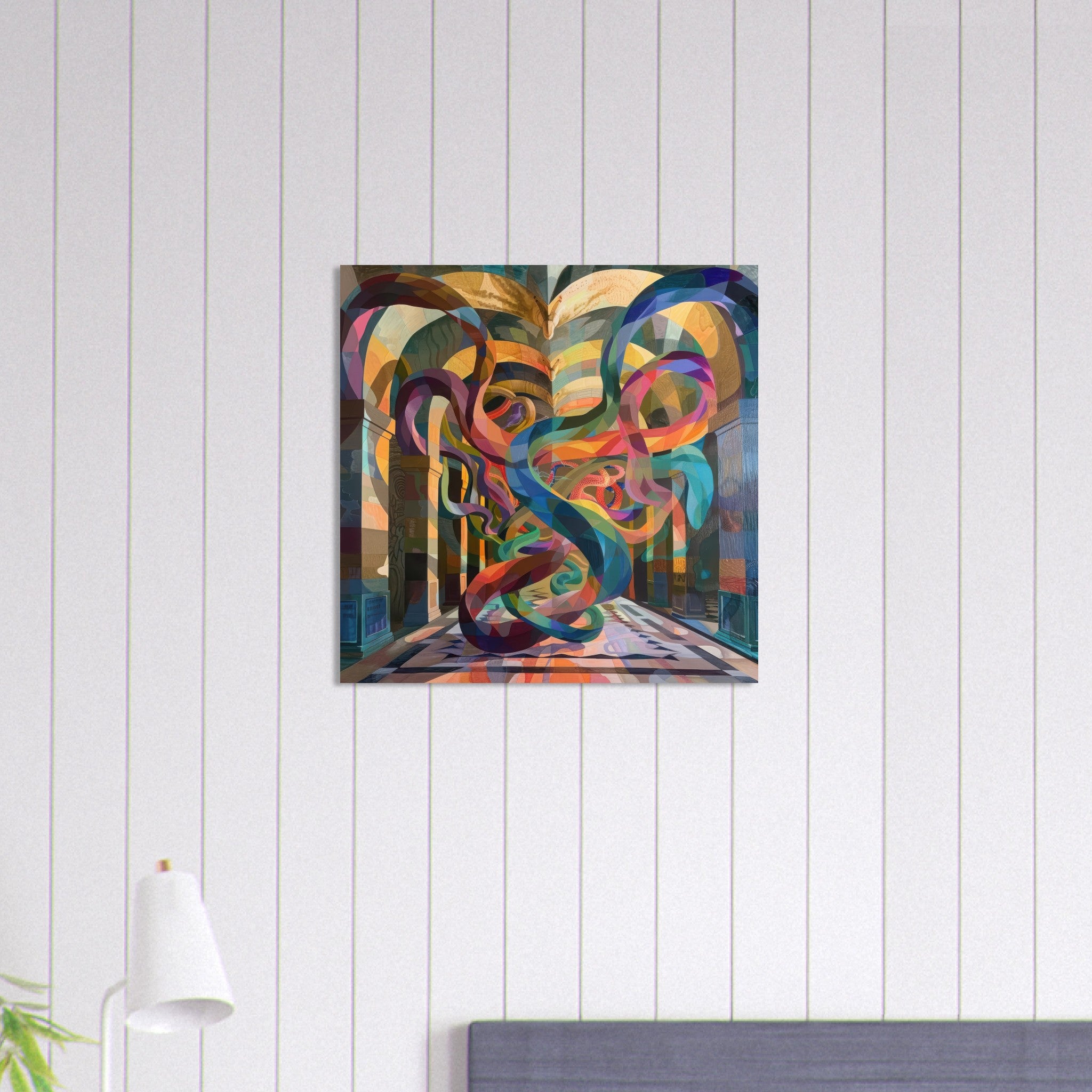 Aluminum Print Square - The Hall of Serpentine Whispers abstract art style - Shop Ai Art WebShop - Digital Art online Store