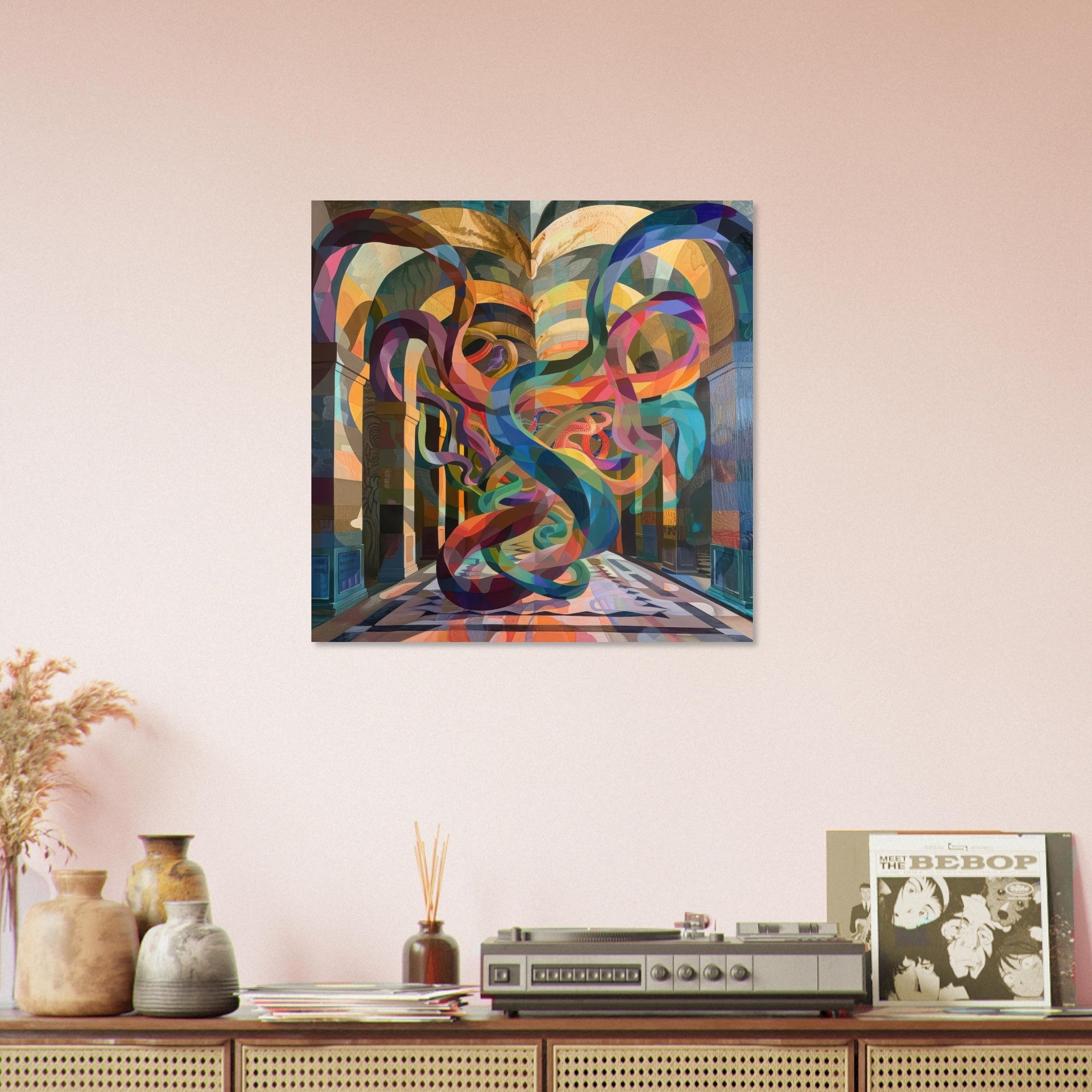 Aluminum Print Square - The Hall of Serpentine Whispers abstract art style - Shop Ai Art WebShop - Digital Art online Store