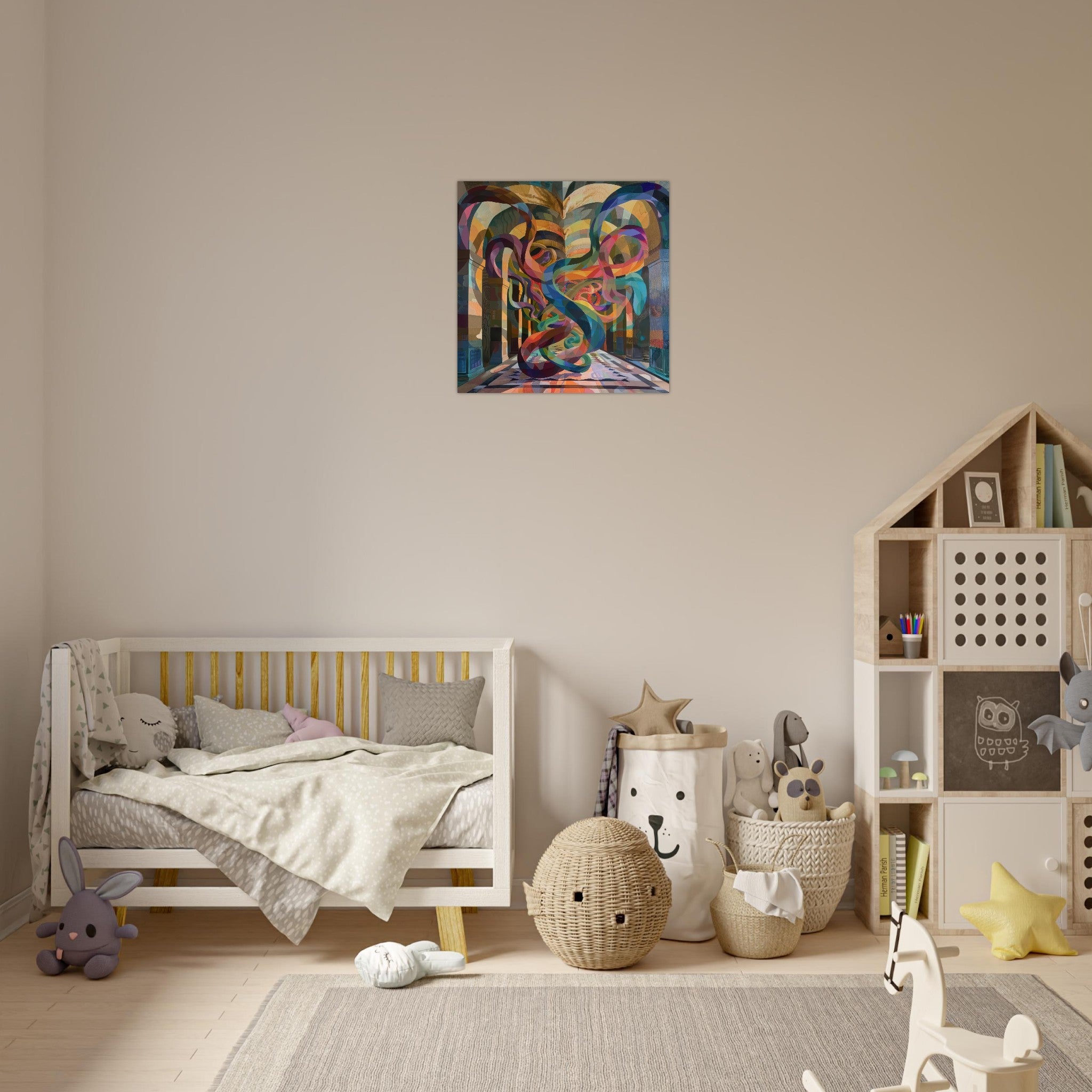 Aluminum Print Square - The Hall of Serpentine Whispers abstract art style - Shop Ai Art WebShop - Digital Art online Store