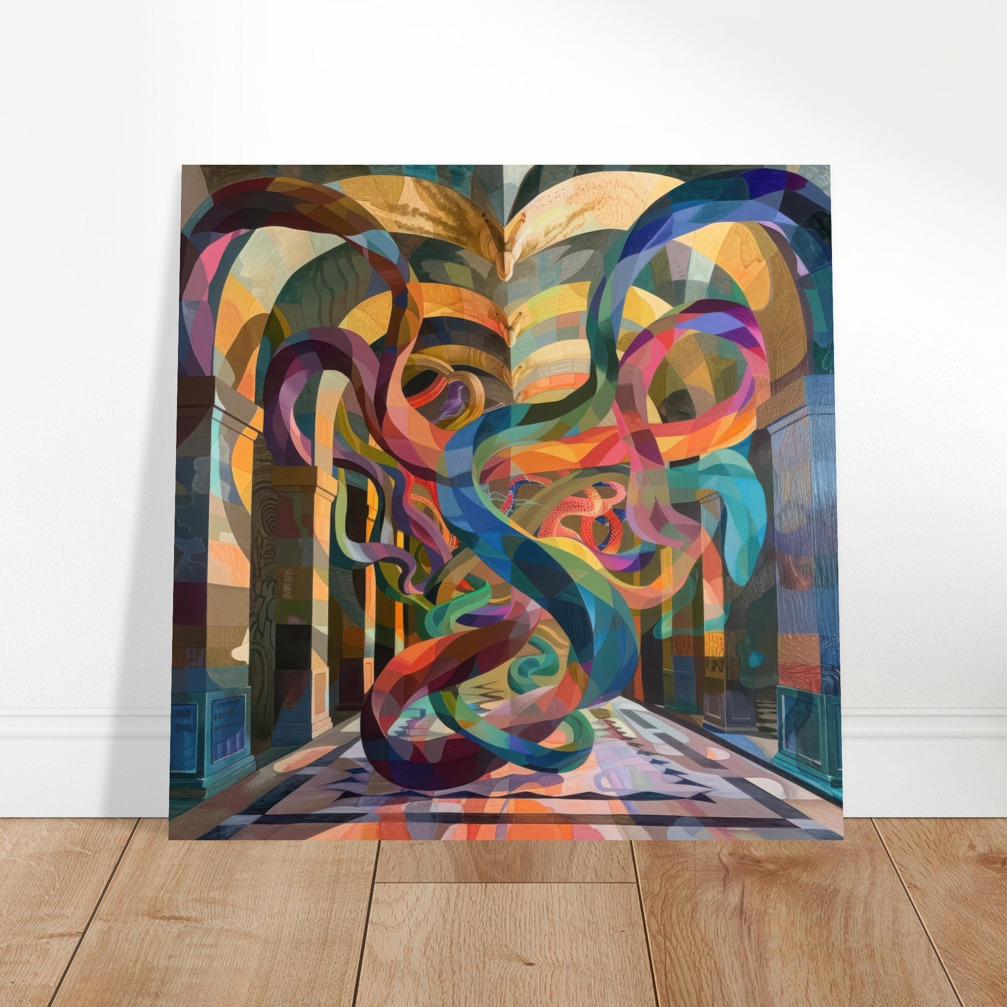 Aluminum Print Square - The Hall of Serpentine Whispers abstract art style - Shop Ai Art WebShop - Digital Art online Store
