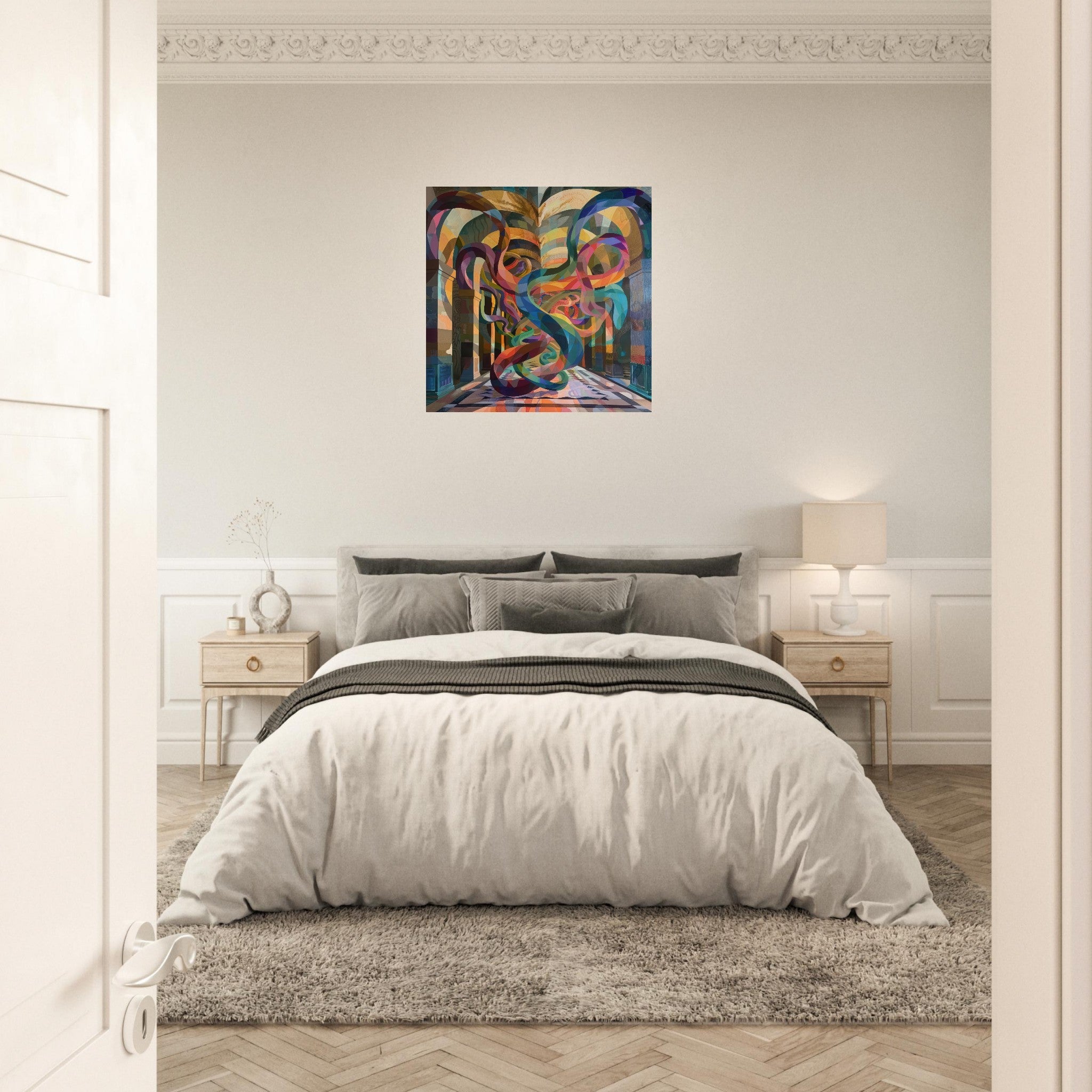 Aluminum Print Square - The Hall of Serpentine Whispers abstract art style - Shop Ai Art WebShop - Digital Art online Store