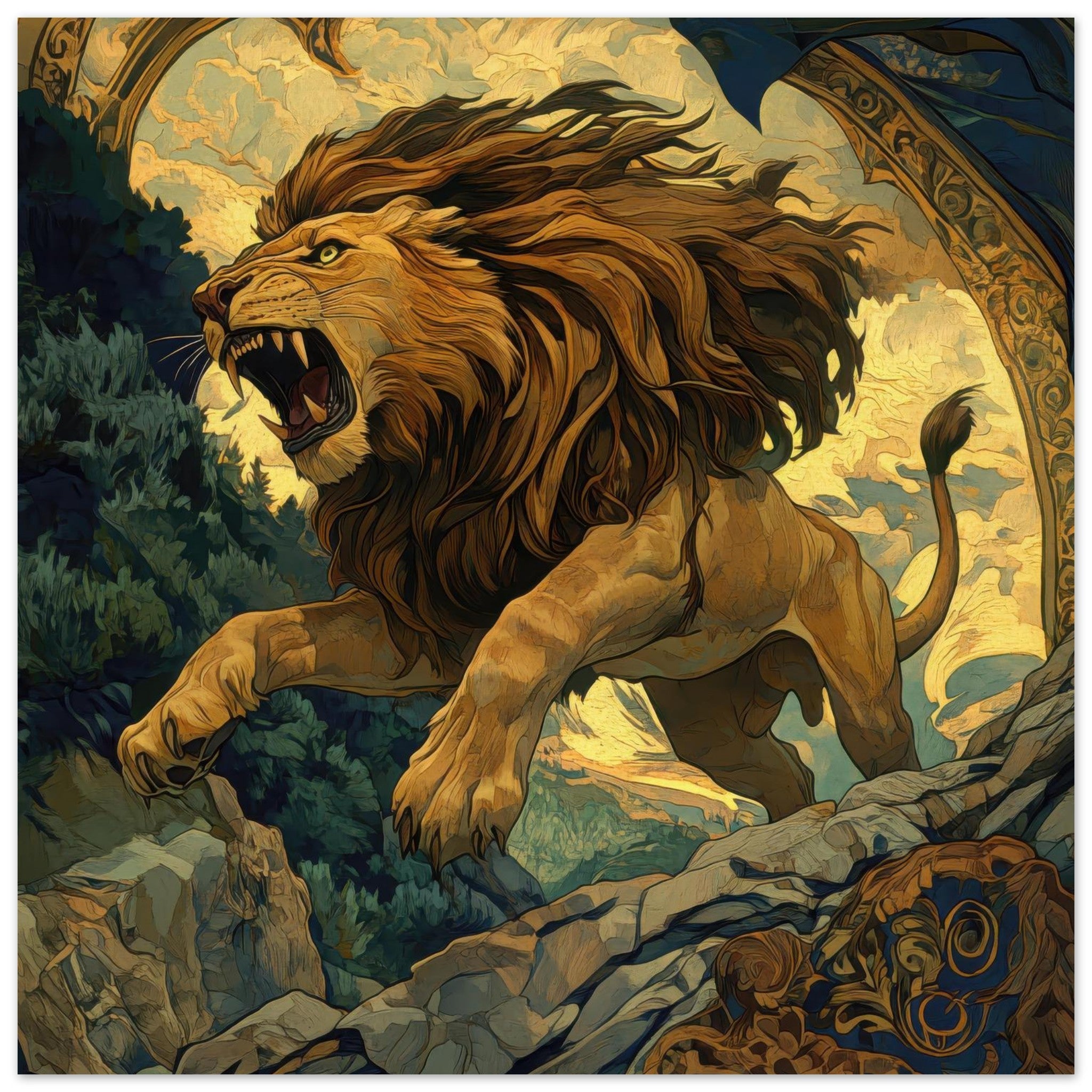 Aluminum Print Square - The Nemean Lion - Shop Ai Art WebShop - Digital Art online Store