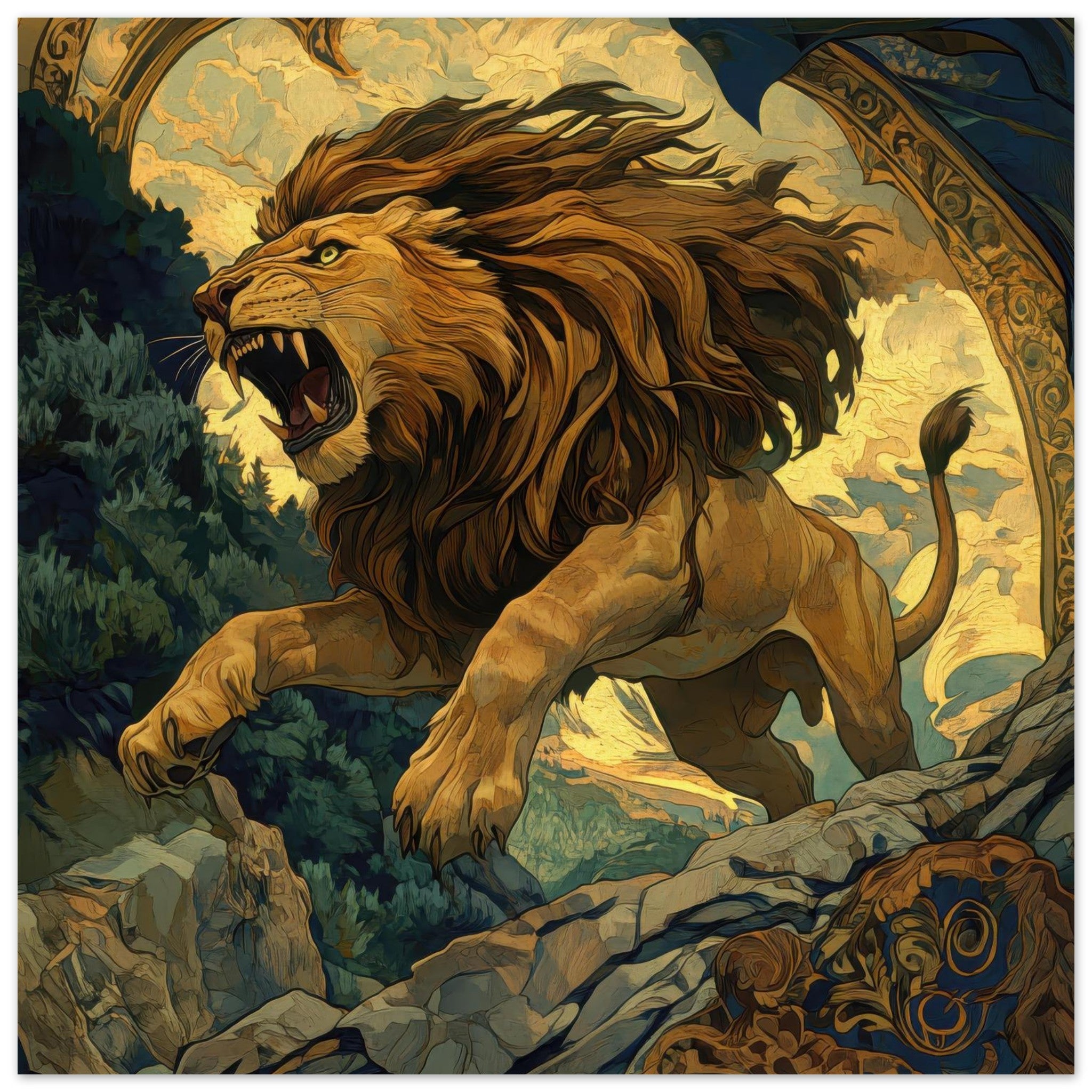 Aluminum Print Square - The Nemean Lion - Shop Ai Art WebShop - Digital Art online Store
