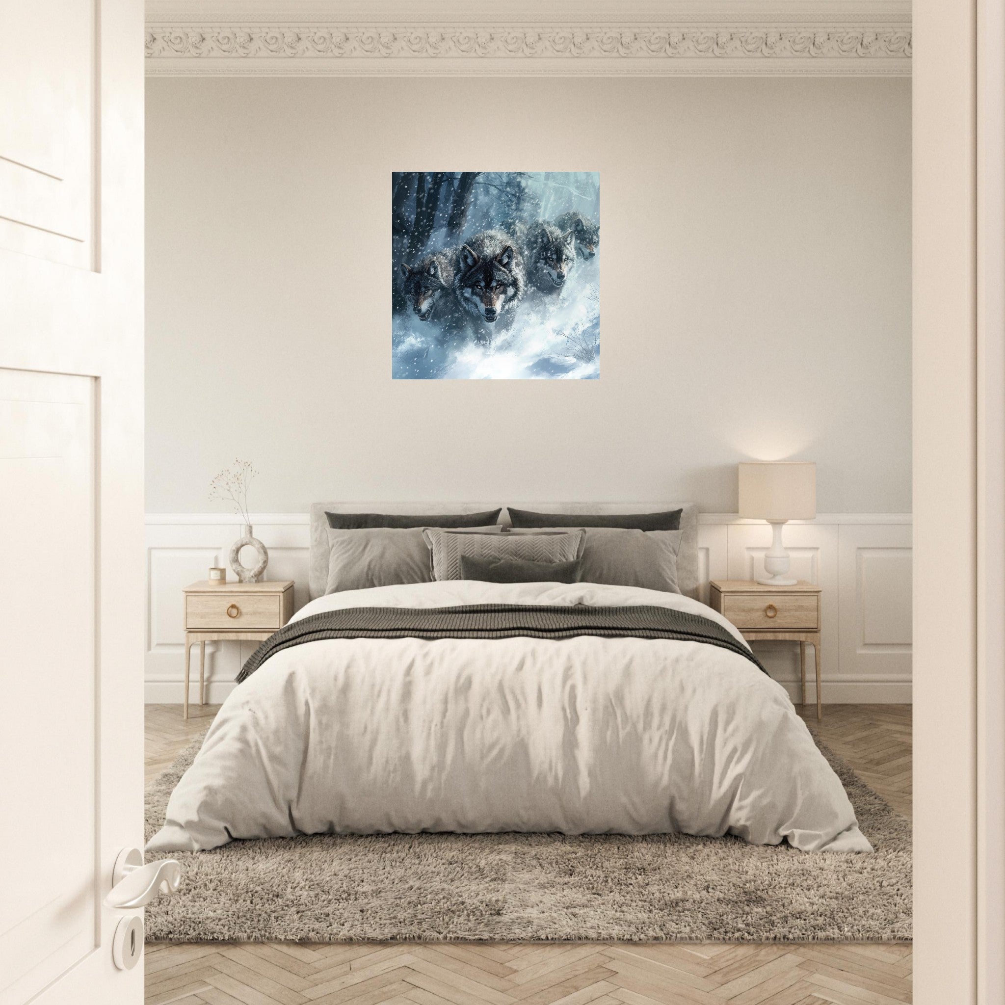Aluminum Print Square - Wolf Pack in the Snowy Wilderness - Shop Ai Art WebShop - Digital Art online Store