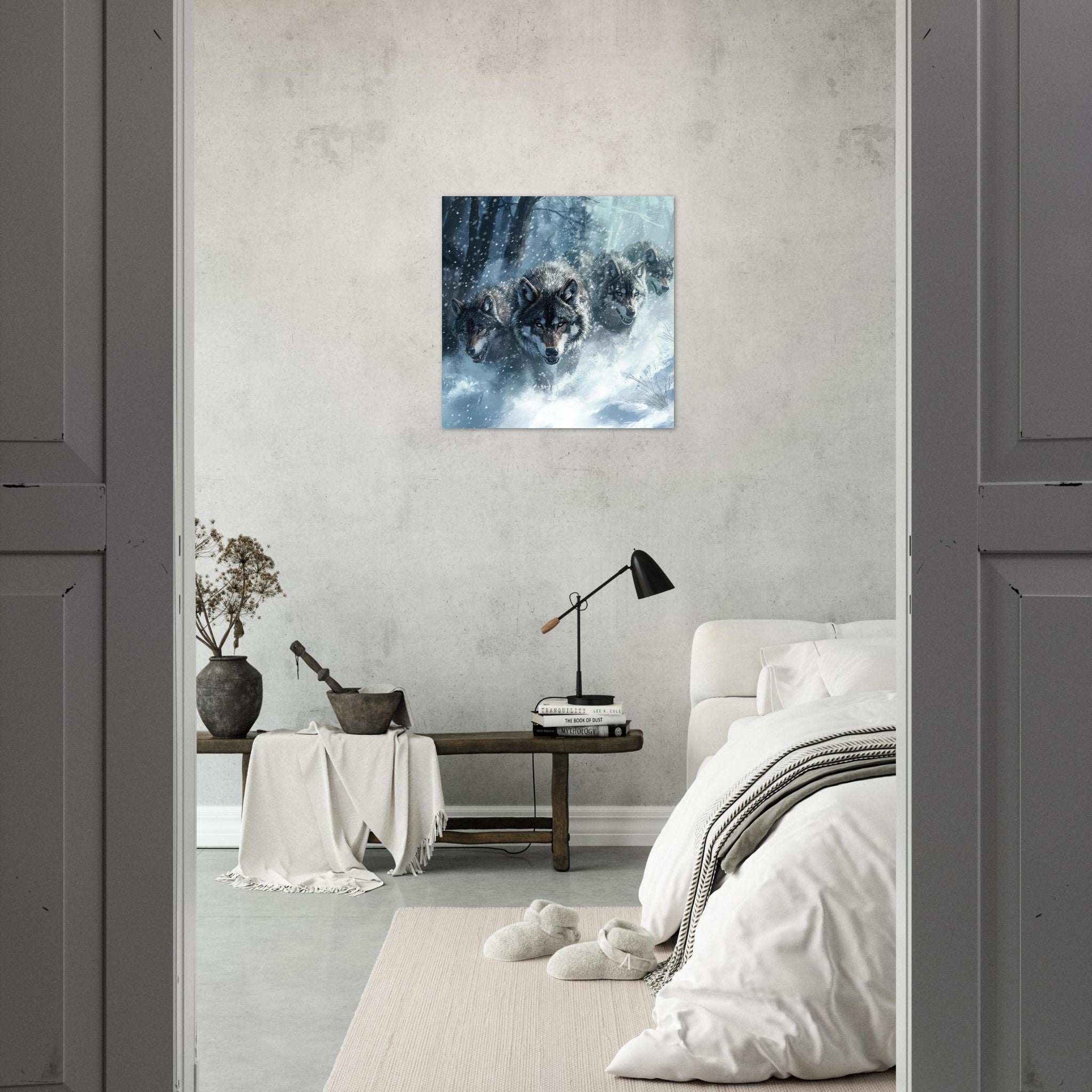 Aluminum Print Square - Wolf Pack in the Snowy Wilderness - Shop Ai Art WebShop - Digital Art online Store