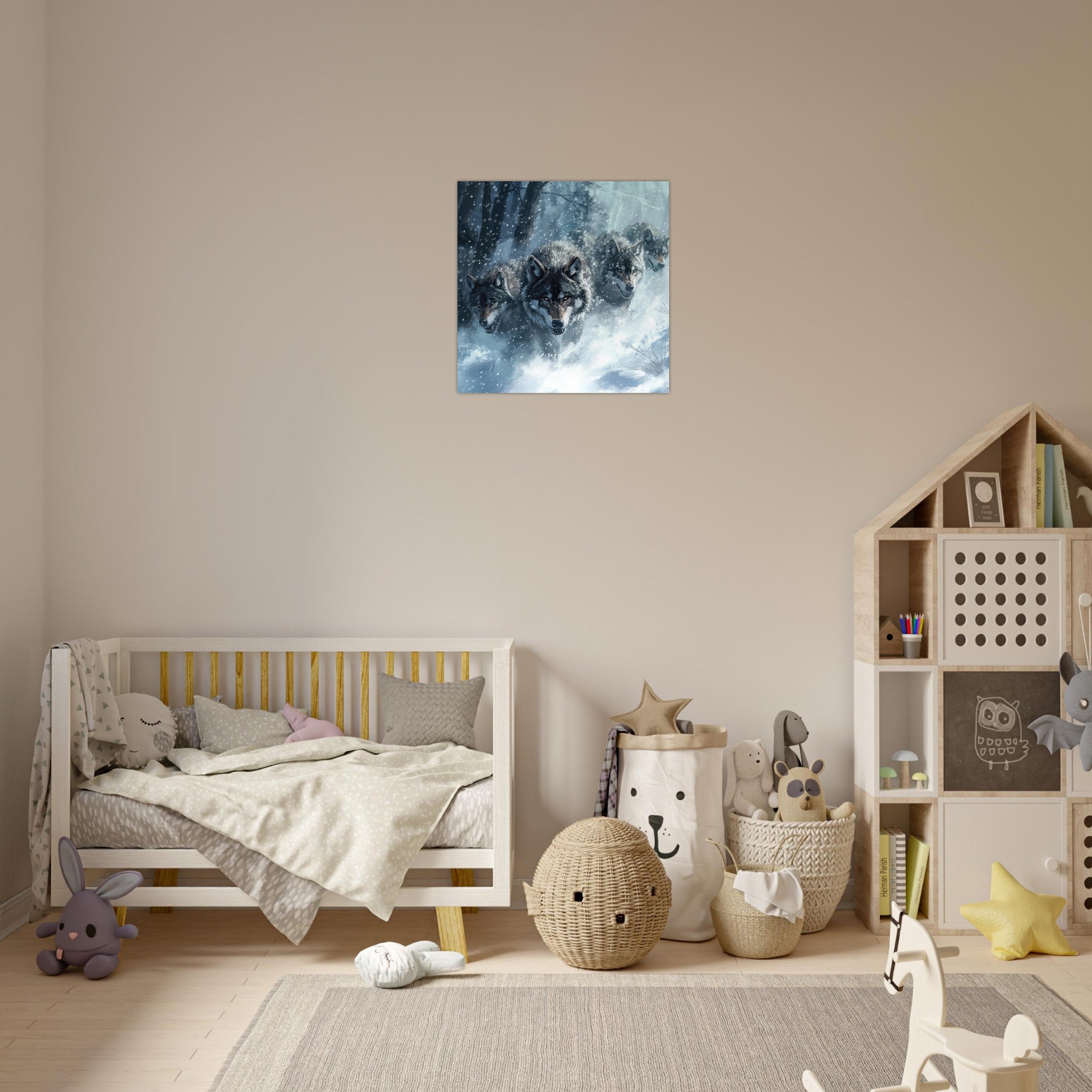 Aluminum Print Square - Wolf Pack in the Snowy Wilderness - Shop Ai Art WebShop - Digital Art online Store
