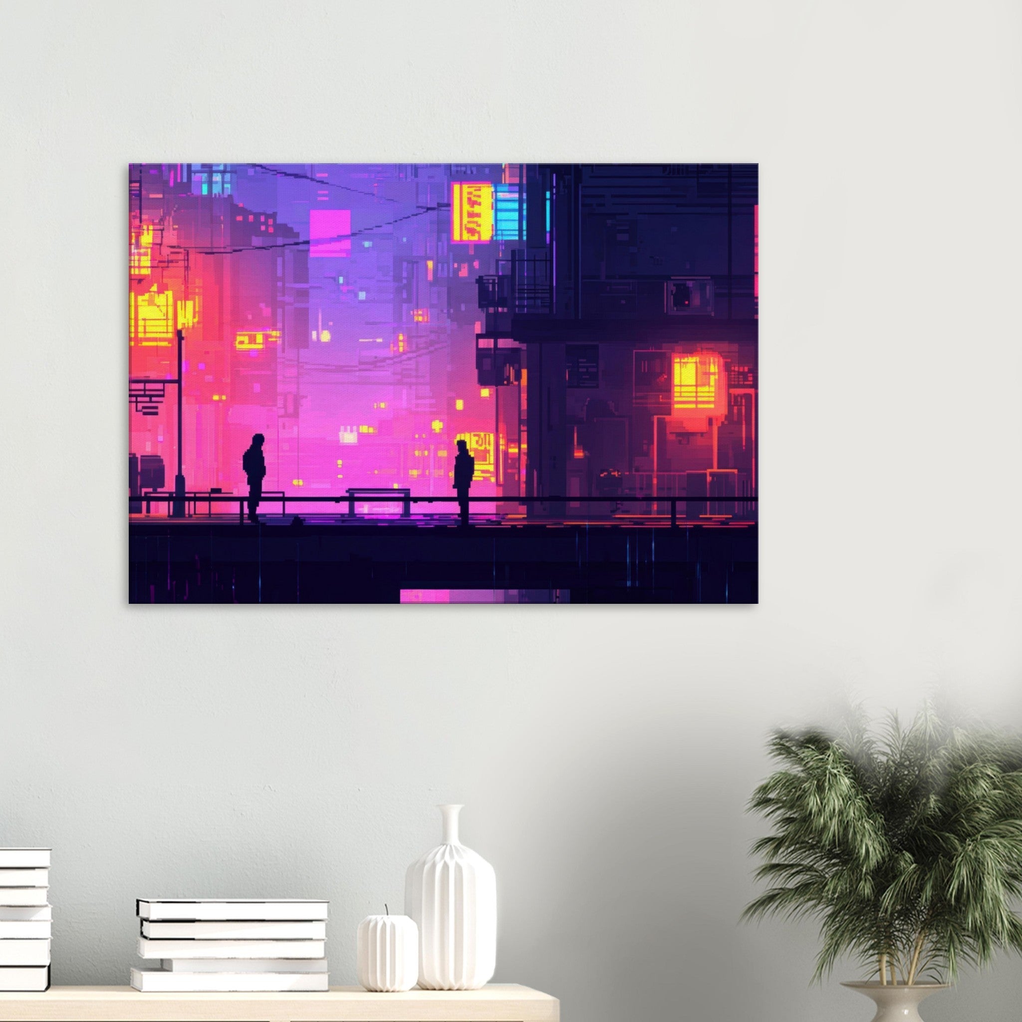 Canvas Landscape - A city where neon lights create impossible rifle 5 - Shop Ai Art WebShop - Digital Art online Store