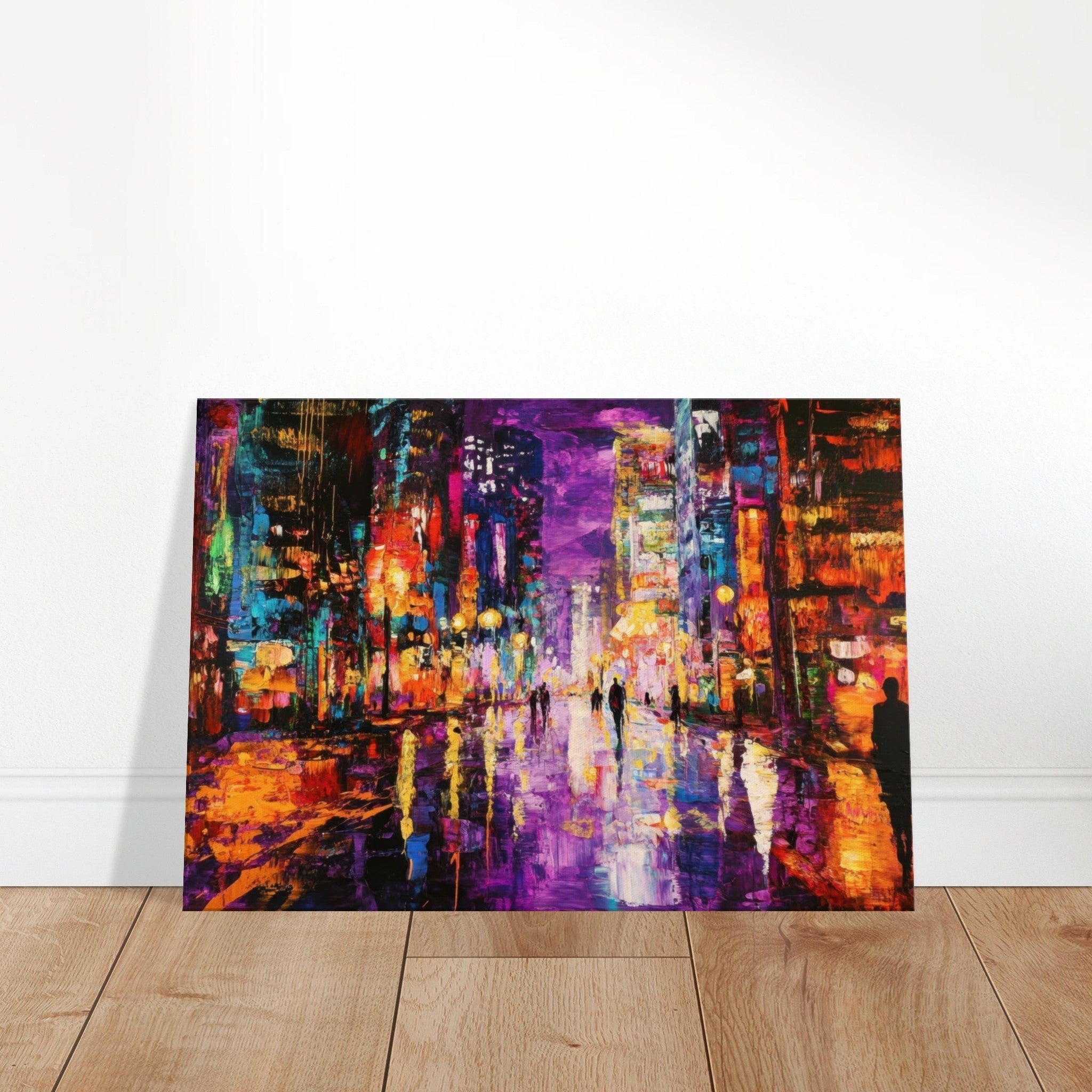 Canvas Landscape - A cityscape bathed in the dim glow of streetligh - Shop Ai Art WebShop - Digital Art online Store