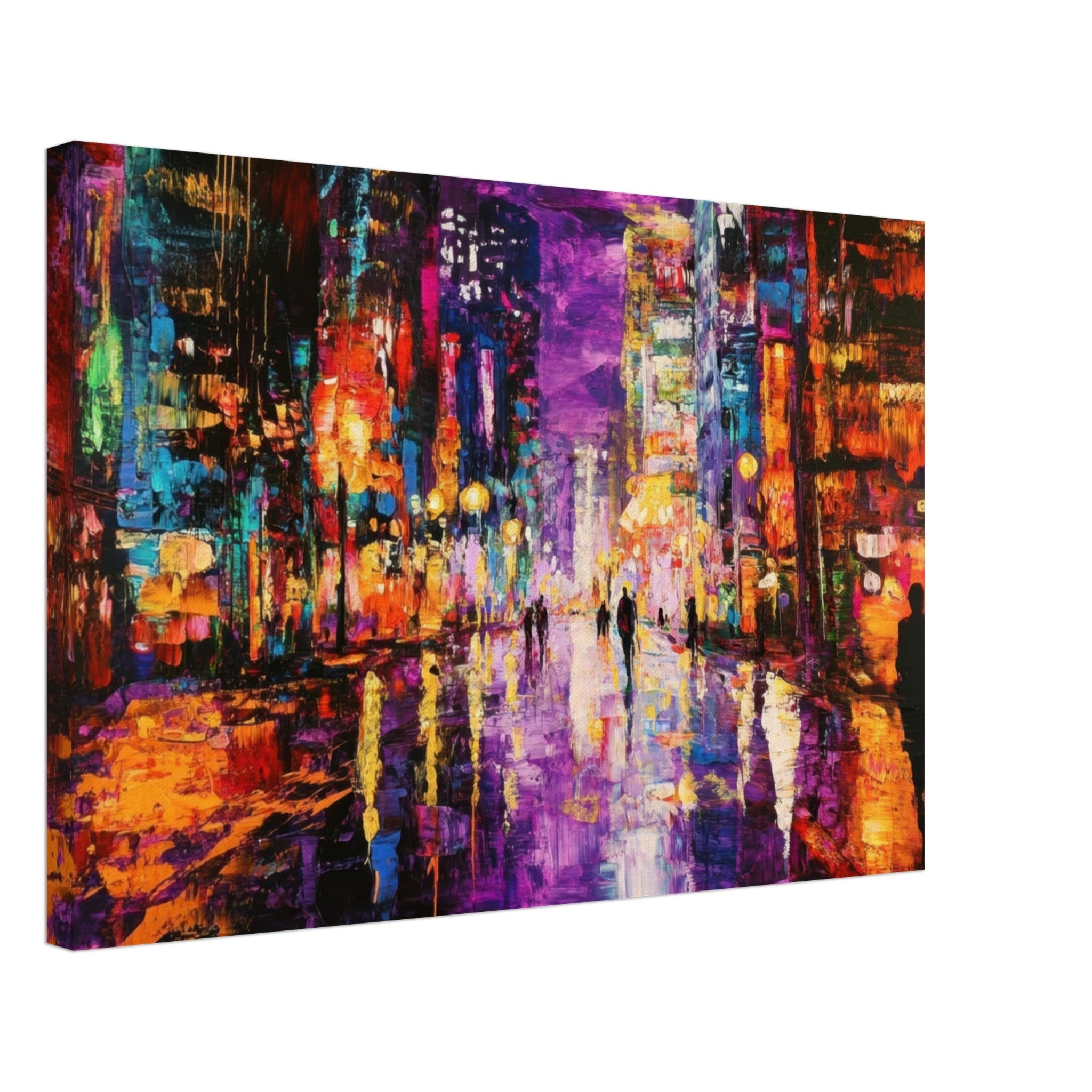 Canvas Landscape - A cityscape bathed in the dim glow of streetligh - Shop Ai Art WebShop - Digital Art online Store