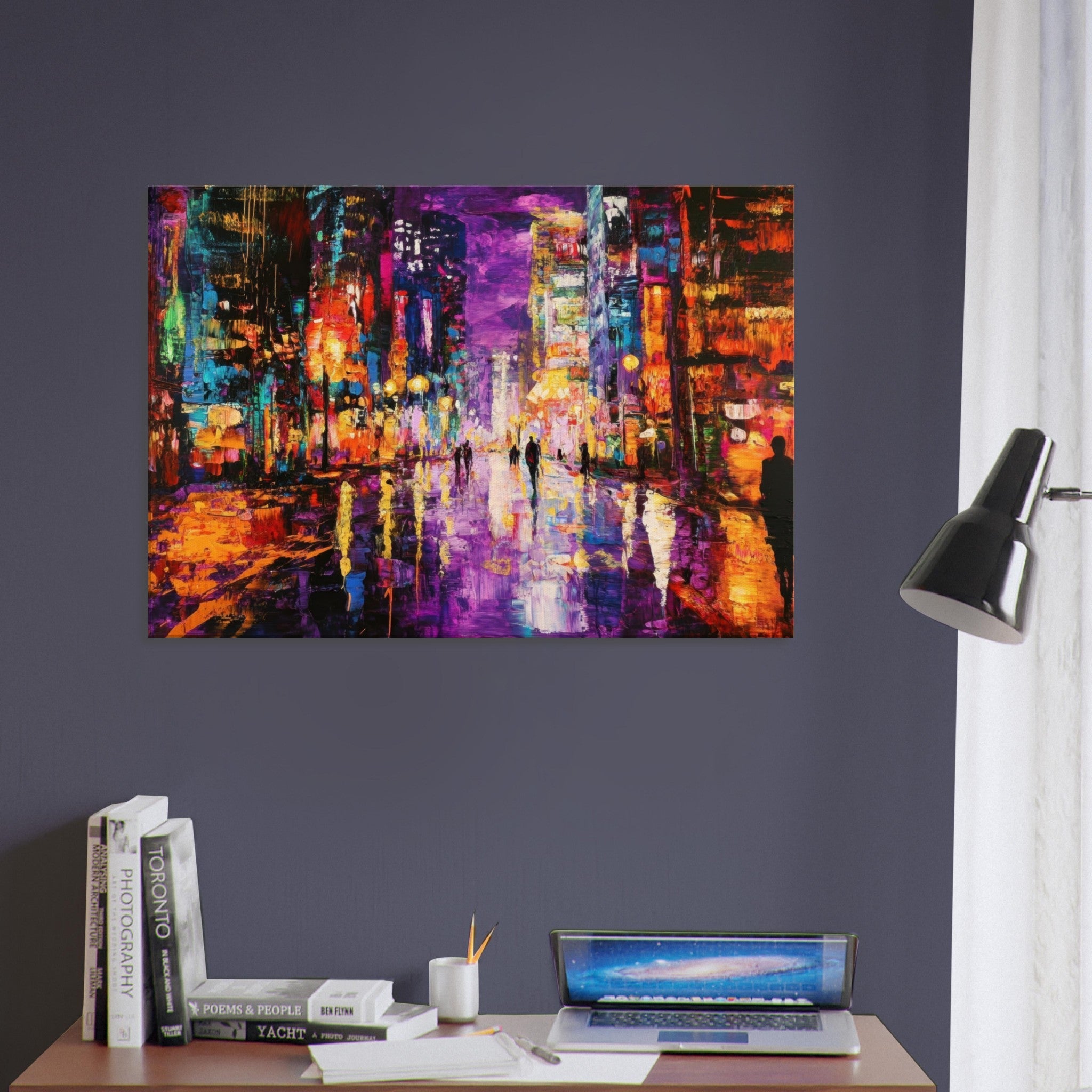 Canvas Landscape - A cityscape bathed in the dim glow of streetligh - Shop Ai Art WebShop - Digital Art online Store