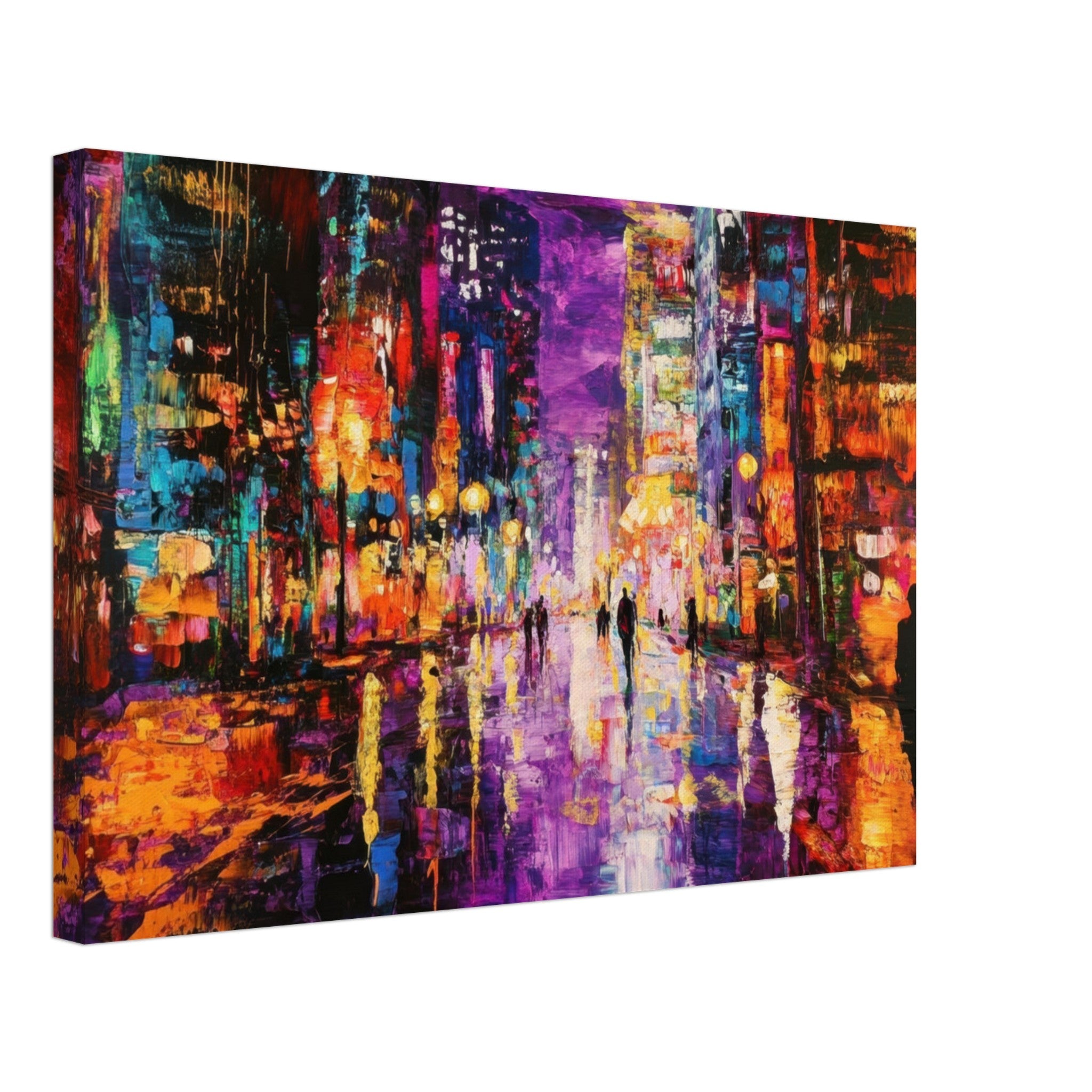 Canvas Landscape - A cityscape bathed in the dim glow of streetligh - Shop Ai Art WebShop - Digital Art online Store