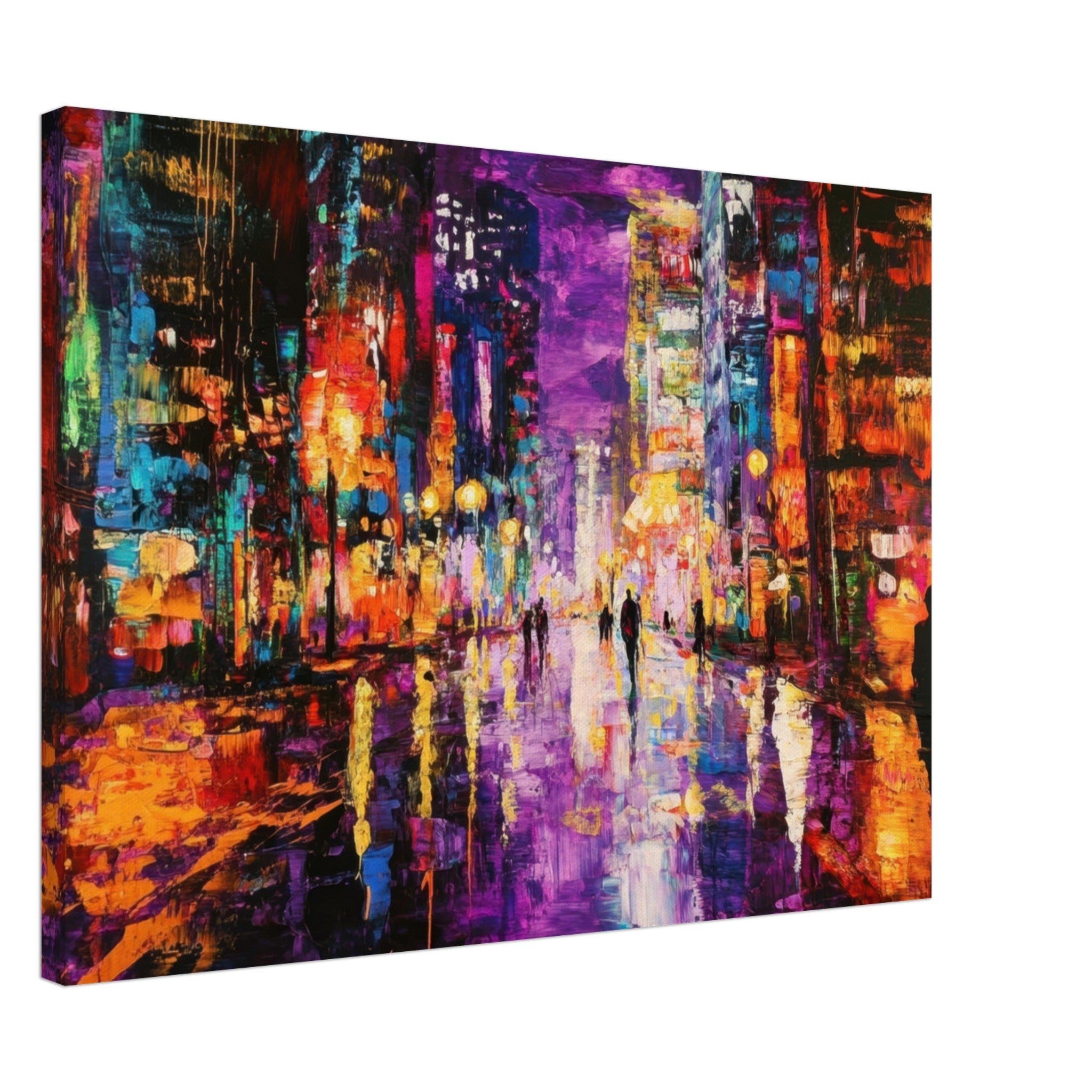Canvas Landscape - A cityscape bathed in the dim glow of streetligh - Shop Ai Art WebShop - Digital Art online Store