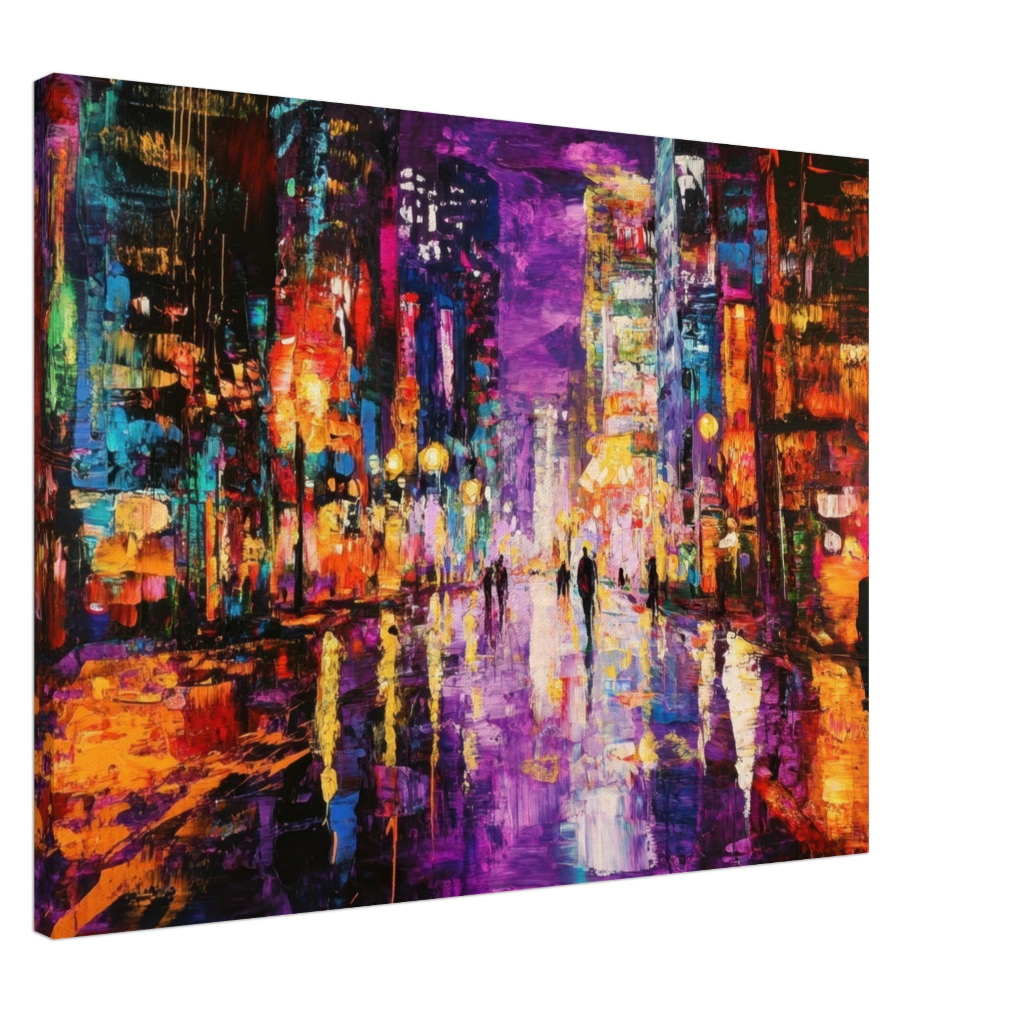Canvas Landscape - A cityscape bathed in the dim glow of streetligh - Shop Ai Art WebShop - Digital Art online Store