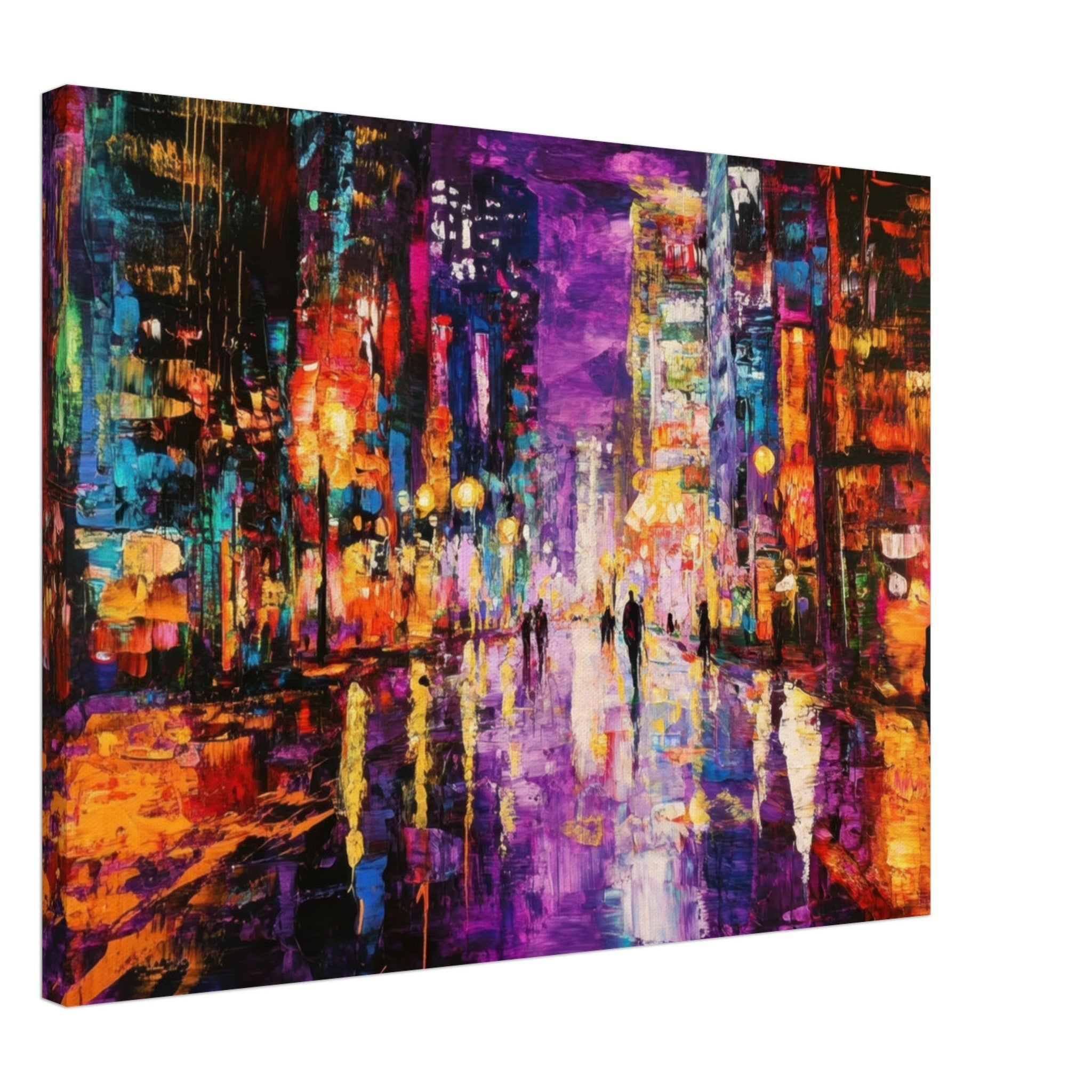 Canvas Landscape - A cityscape bathed in the dim glow of streetligh - Shop Ai Art WebShop - Digital Art online Store