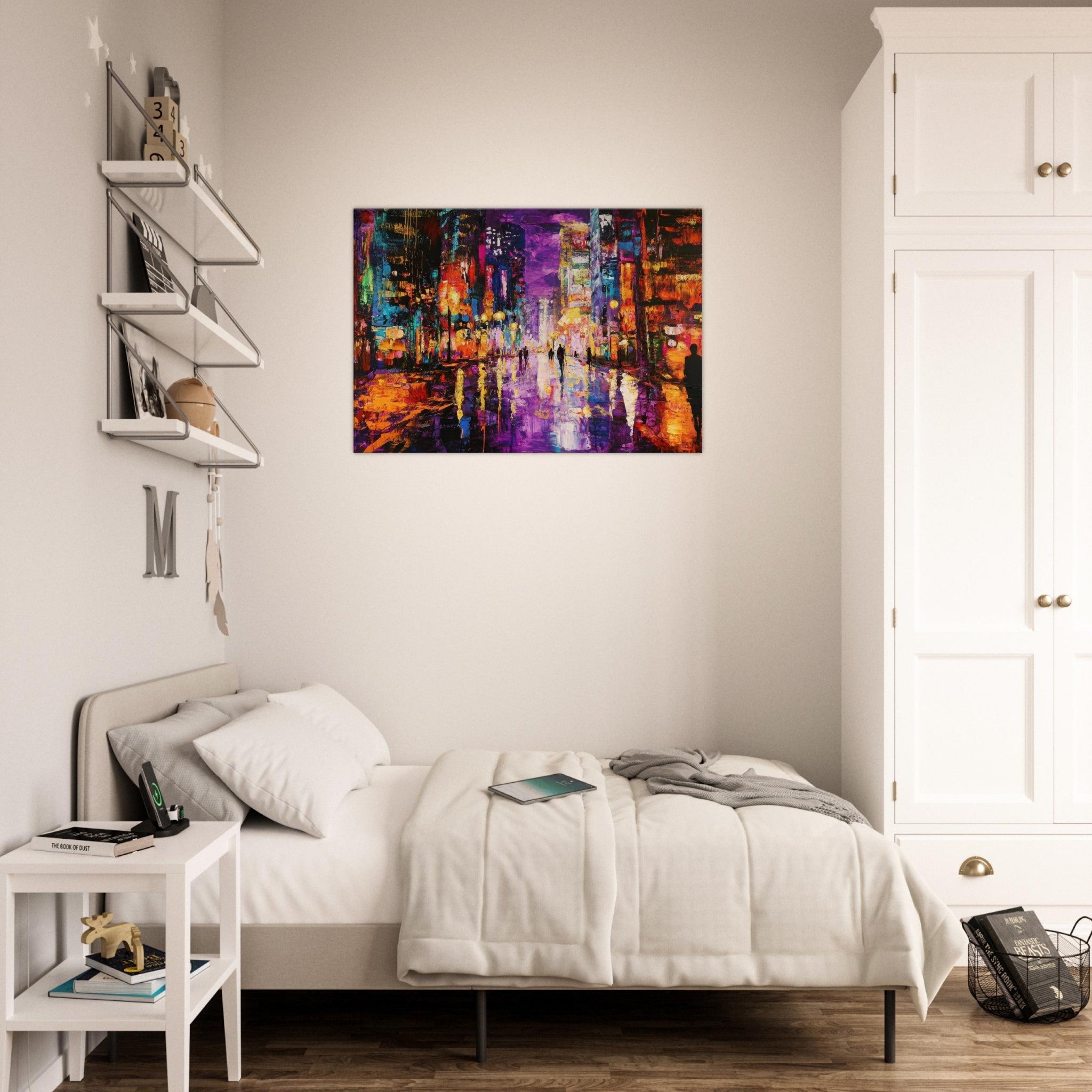 Canvas Landscape - A cityscape bathed in the dim glow of streetligh - Shop Ai Art WebShop - Digital Art online Store
