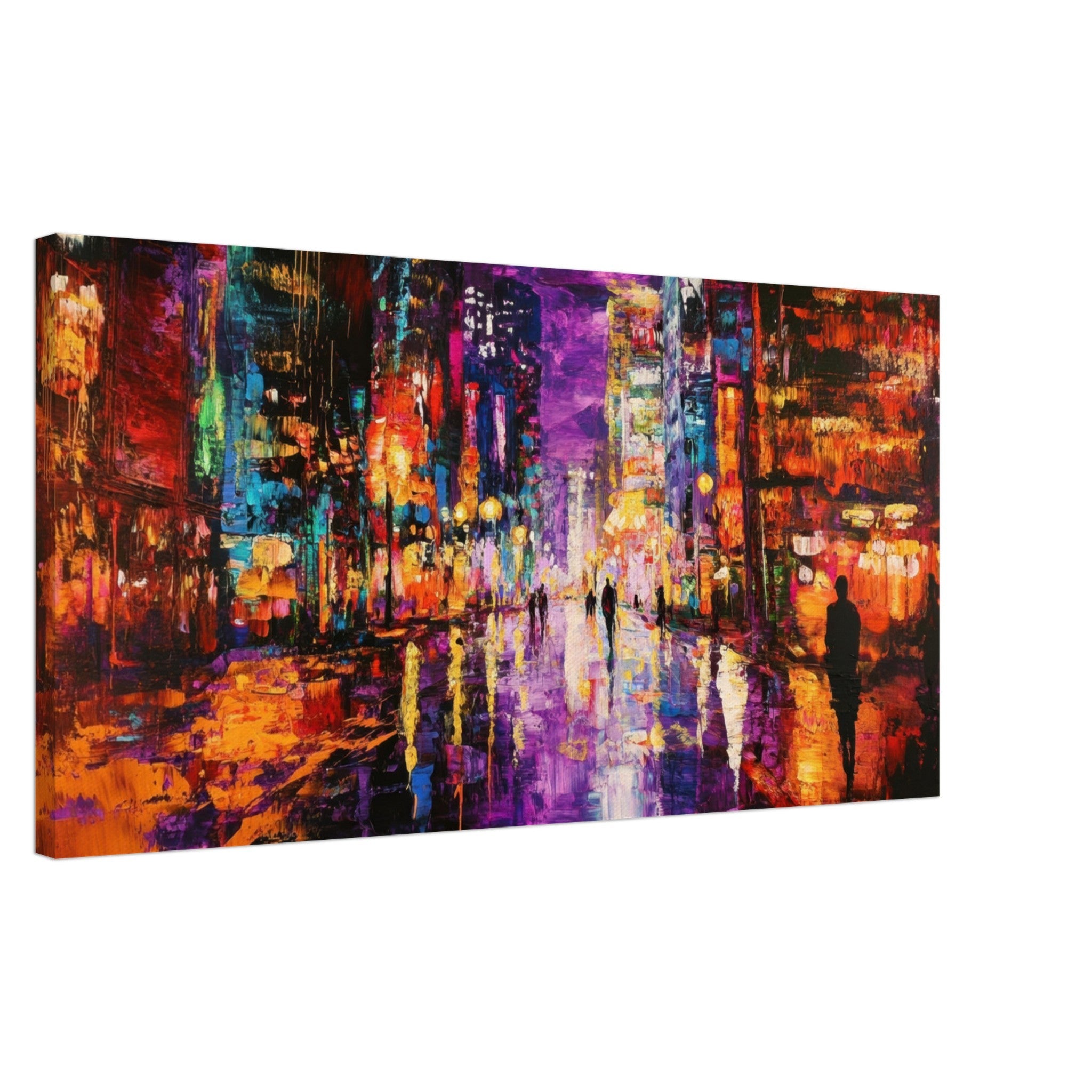 Canvas Landscape - A cityscape bathed in the dim glow of streetligh - Shop Ai Art WebShop - Digital Art online Store