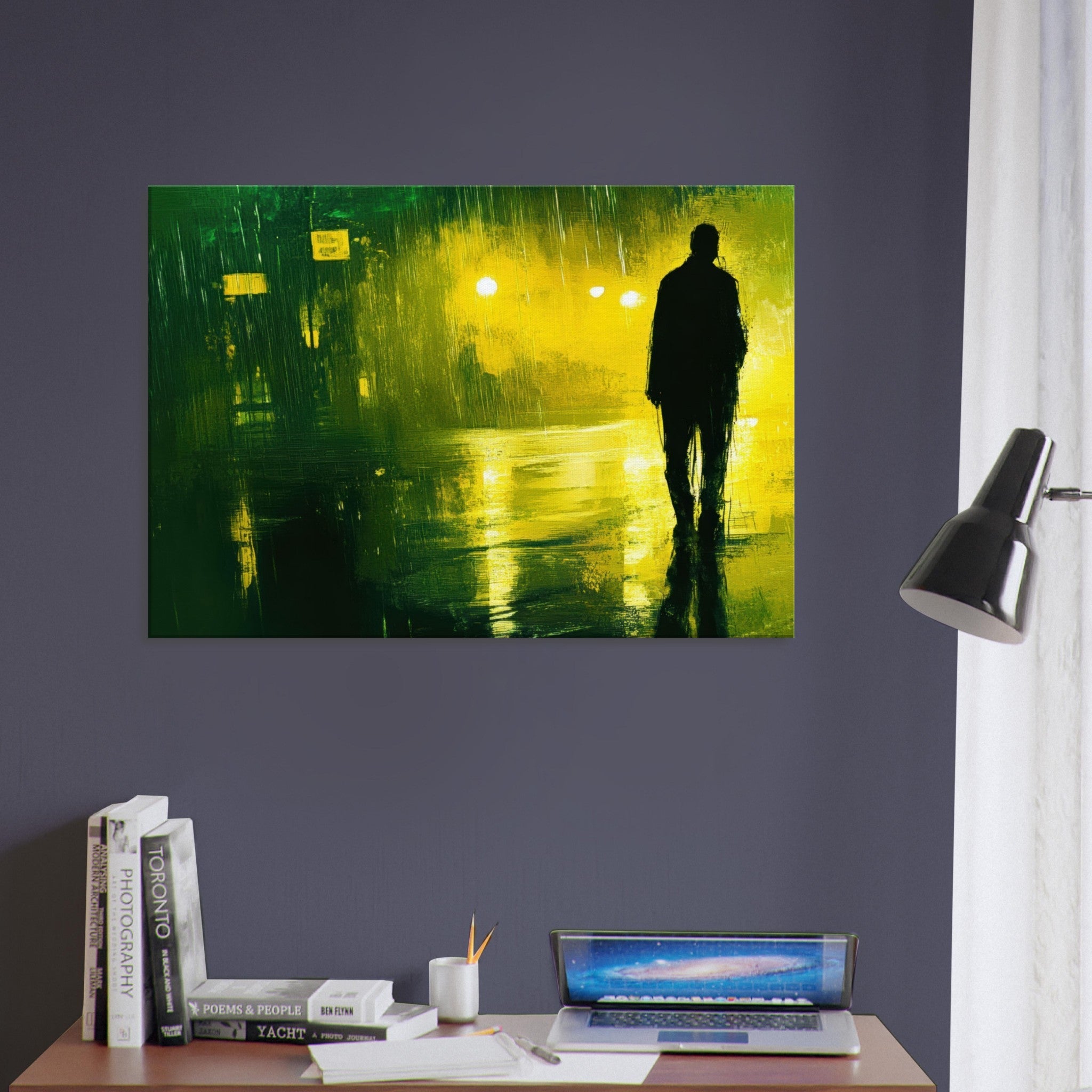 Canvas Landscape - A man walks alone in the pouring rain his figure 3 - Ai Art Force