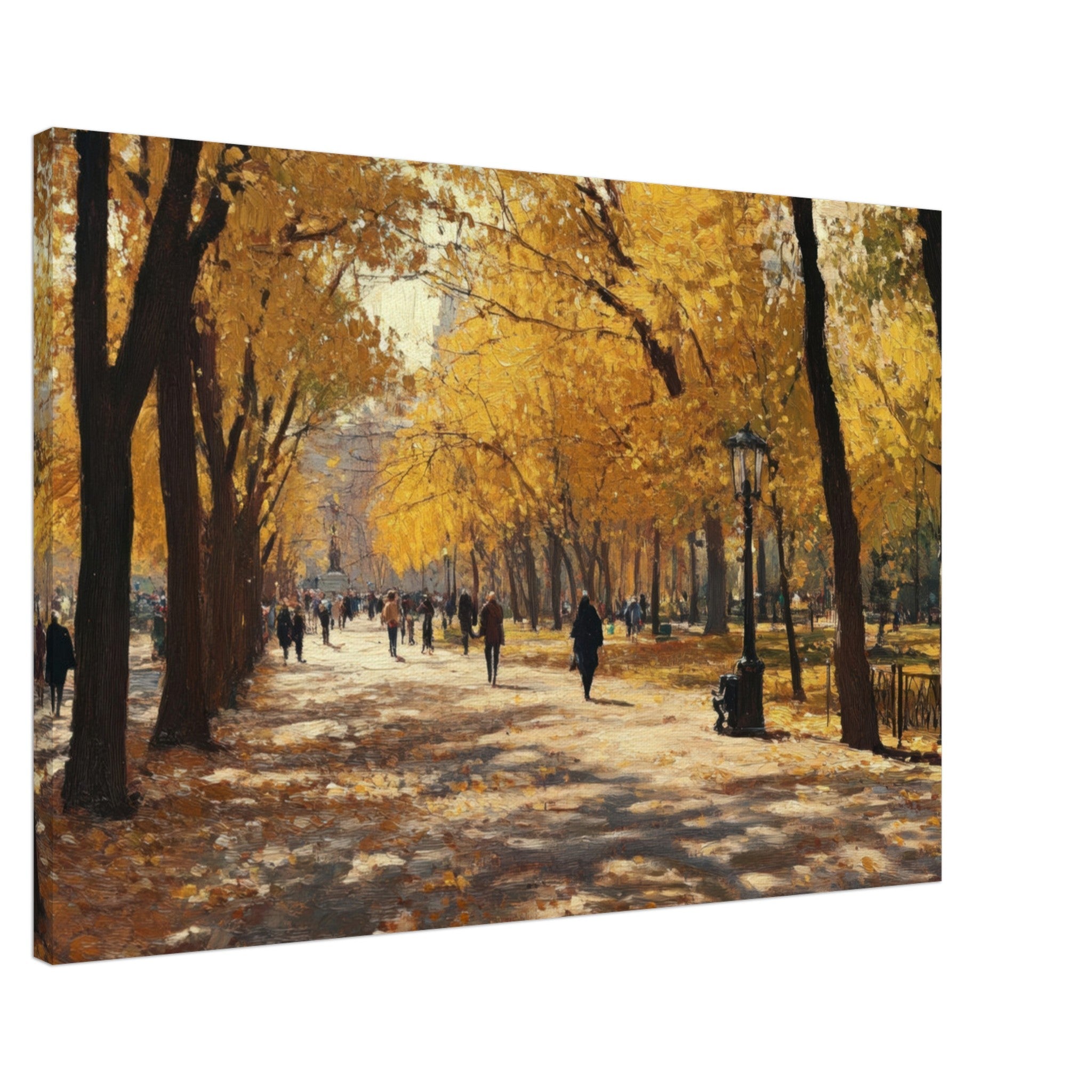Canvas Landscape - Autumn Park with Strolling Figures A vast park - Shop Ai Art WebShop - Digital Art online Store