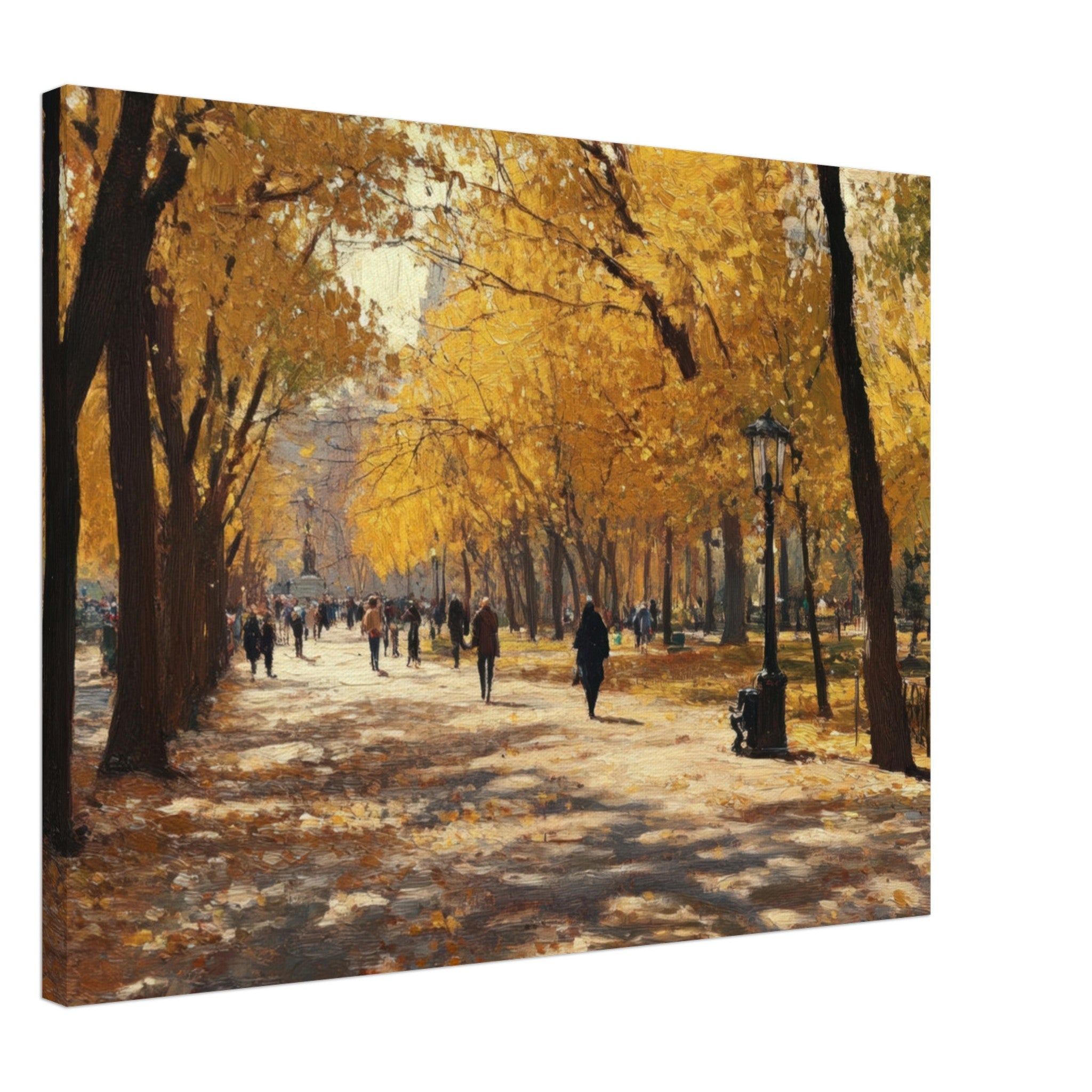 Canvas Landscape - Autumn Park with Strolling Figures A vast park - Shop Ai Art WebShop - Digital Art online Store