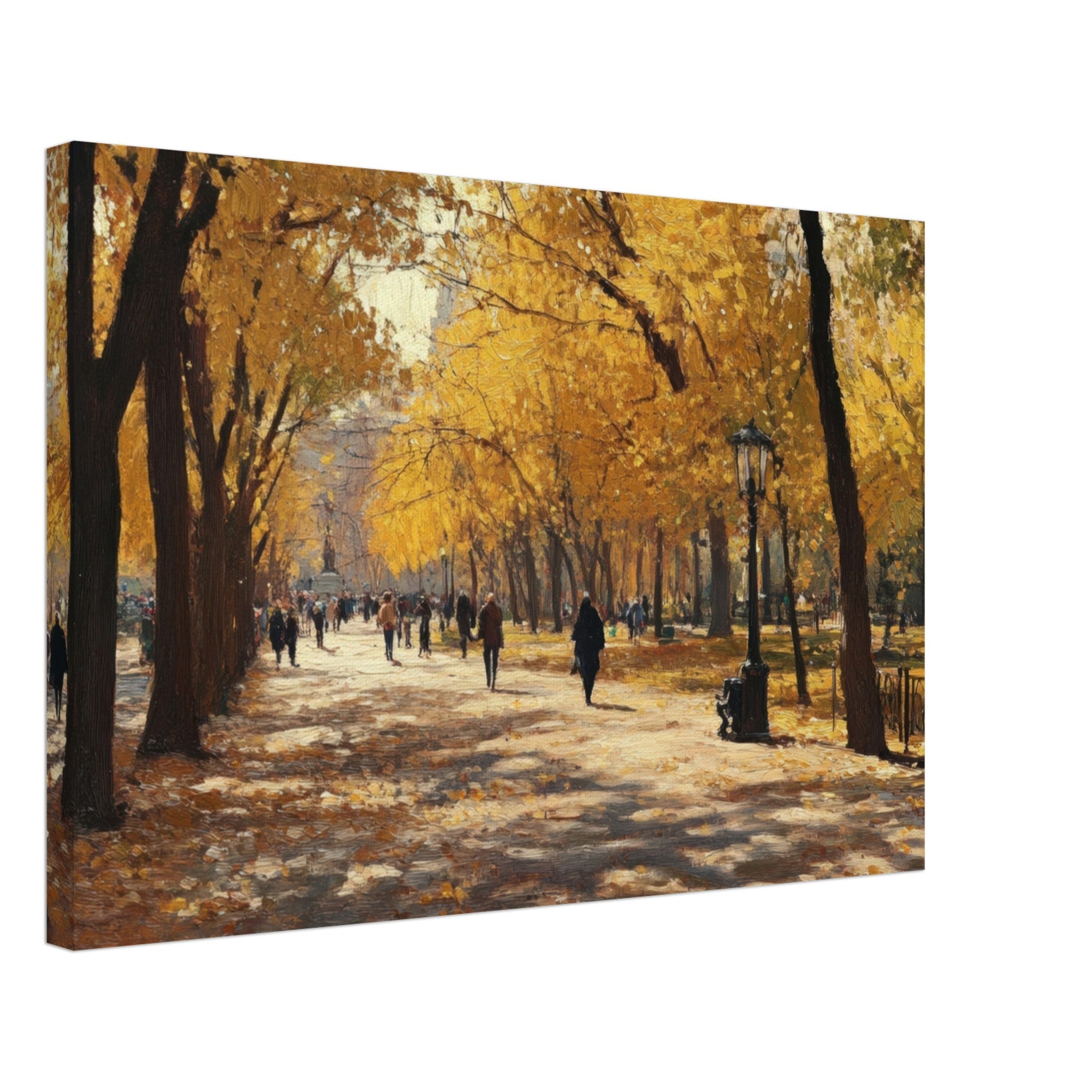 Canvas Landscape - Autumn Park with Strolling Figures A vast park - Shop Ai Art WebShop - Digital Art online Store