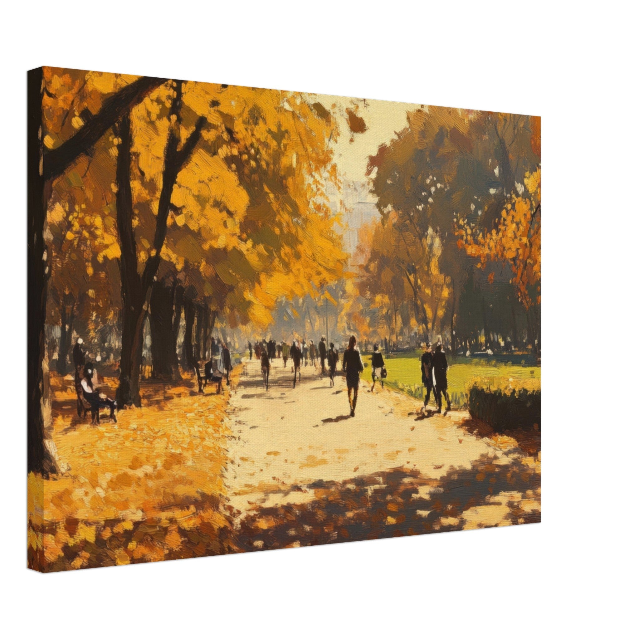 Canvas Landscape - Autumn Park with Strolling Figures A vast park 3 - Shop Ai Art WebShop - Digital Art online Store