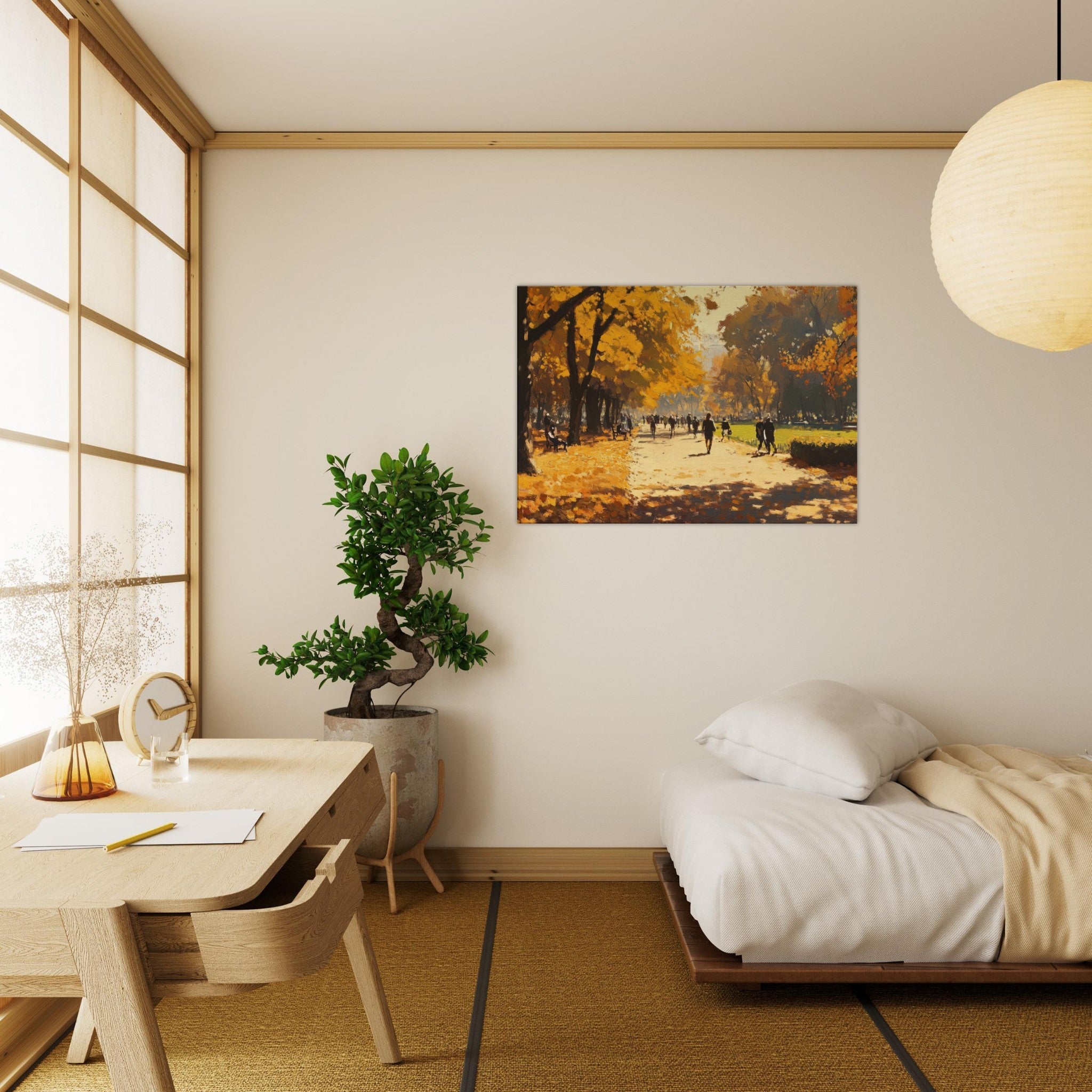 Canvas Landscape - Autumn Park with Strolling Figures A vast park 3 - Shop Ai Art WebShop - Digital Art online Store