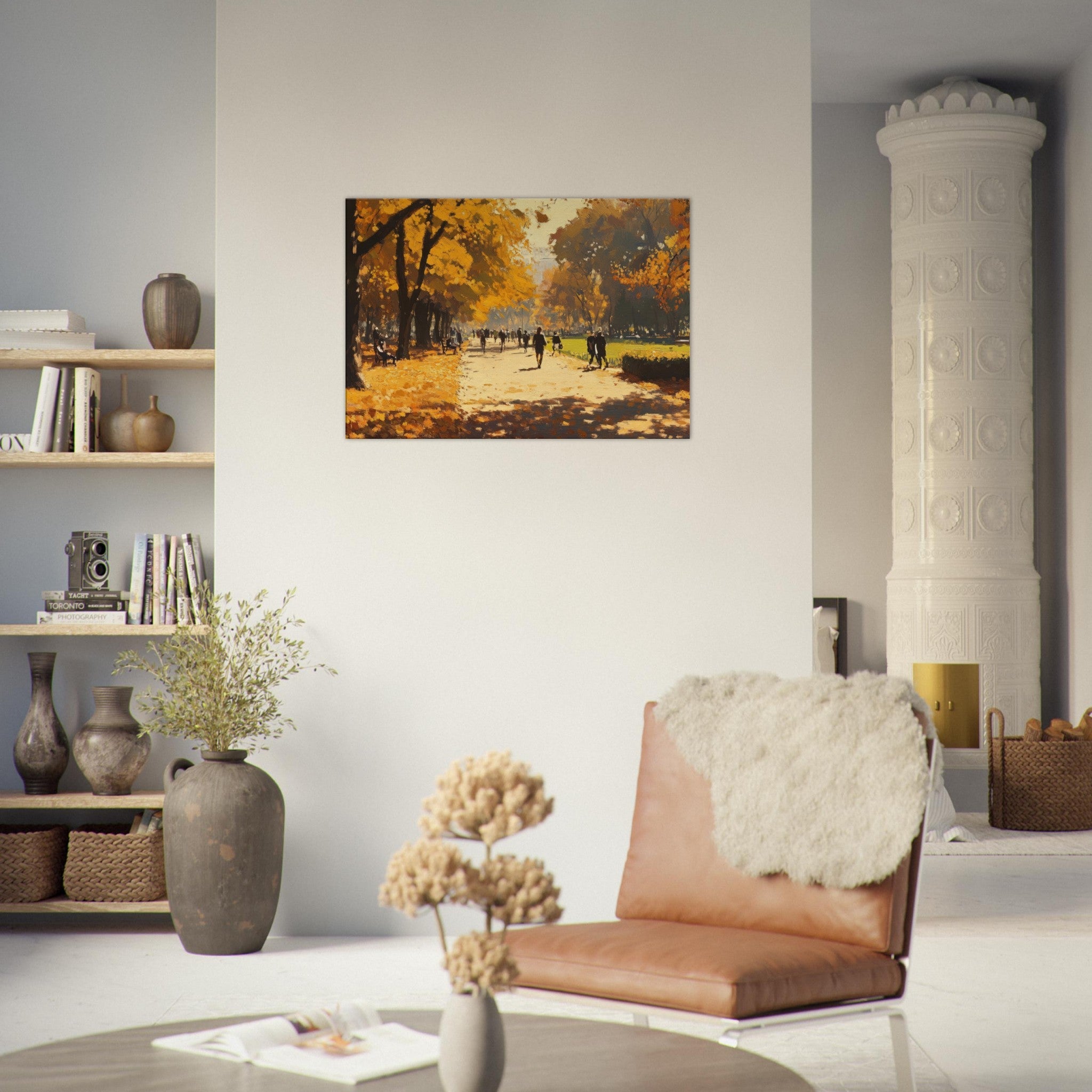 Canvas Landscape - Autumn Park with Strolling Figures A vast park 3 - Shop Ai Art WebShop - Digital Art online Store