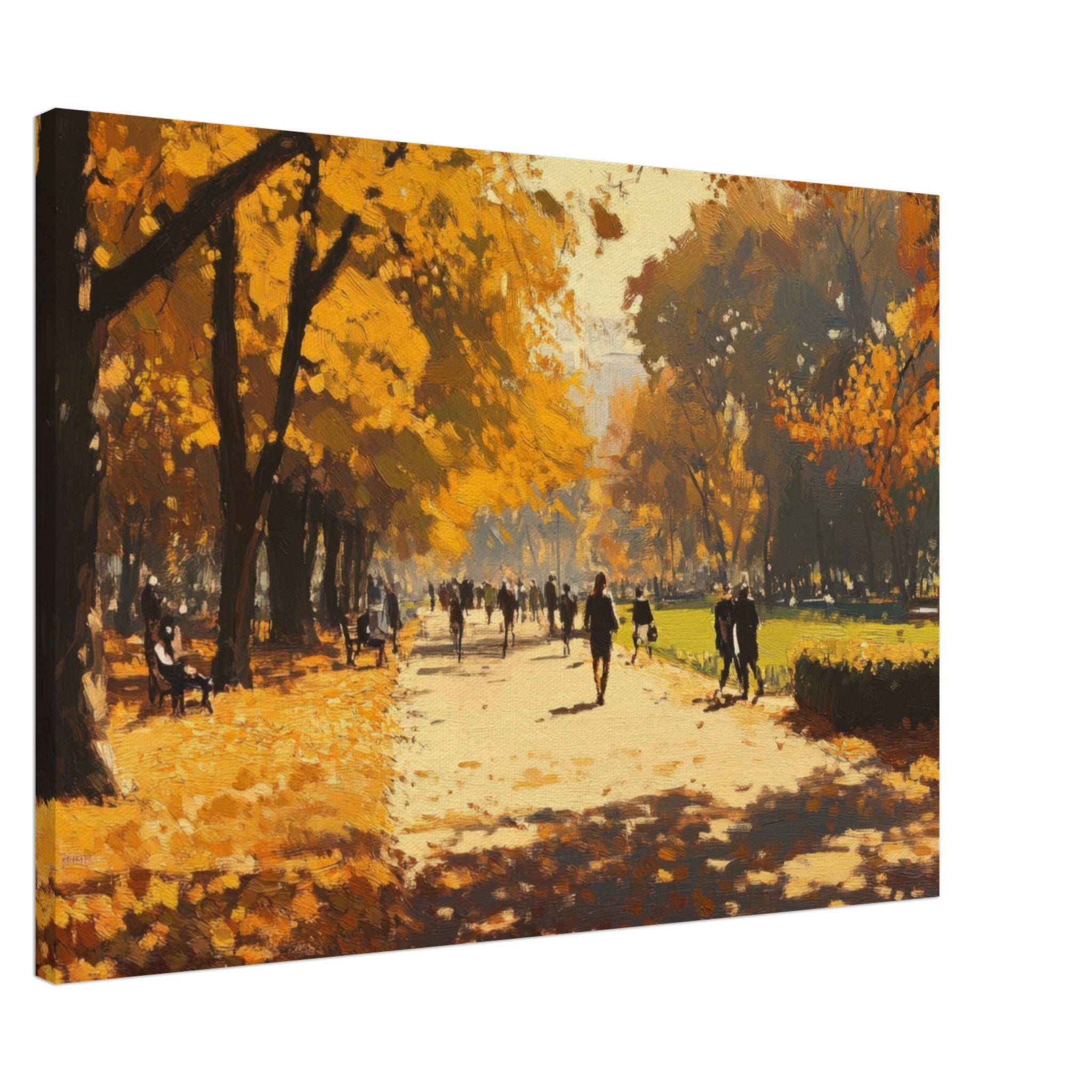 Canvas Landscape - Autumn Park with Strolling Figures A vast park 3 - Shop Ai Art WebShop - Digital Art online Store