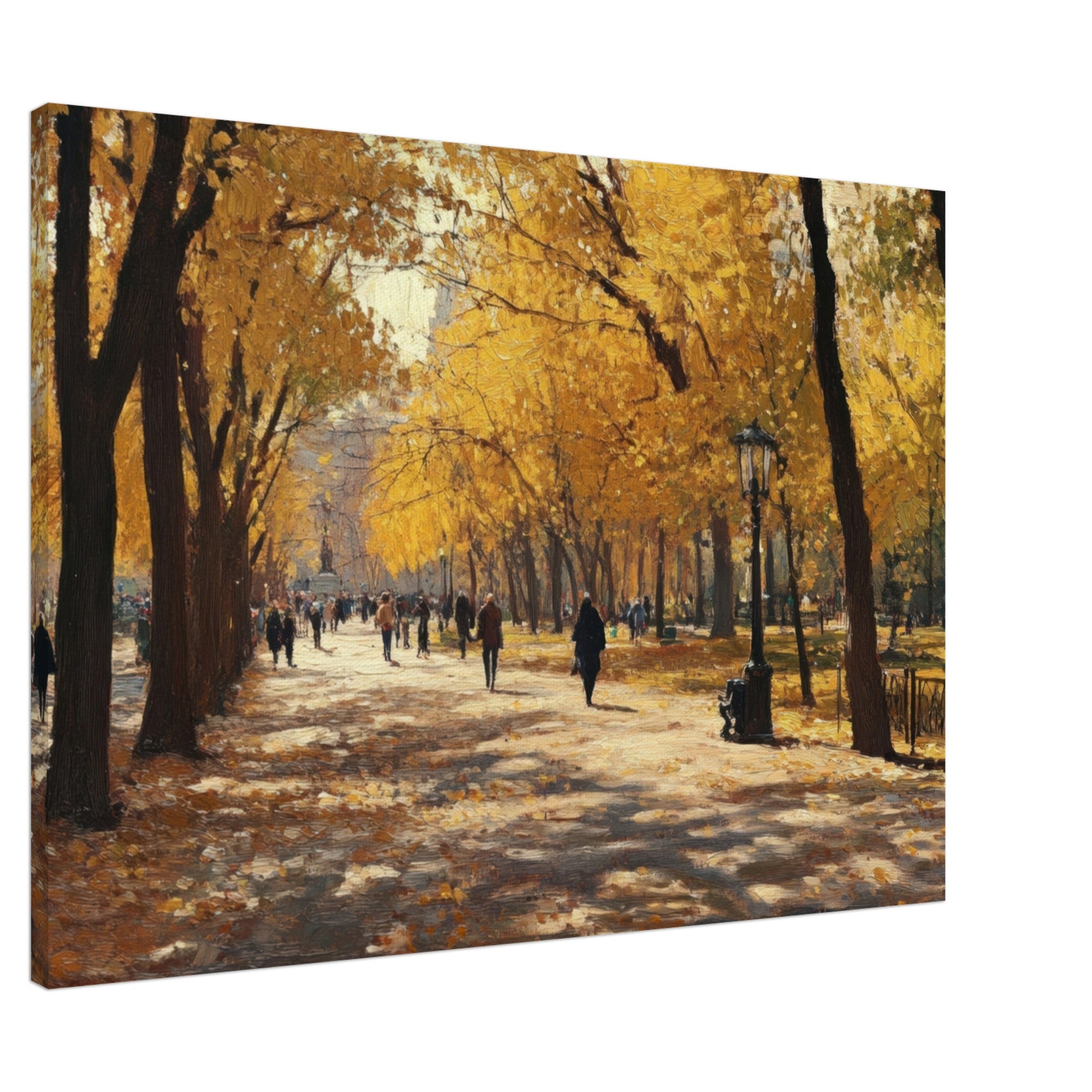 Canvas Landscape - Autumn Park with Strolling Figures A vast park - Shop Ai Art WebShop - Digital Art online Store