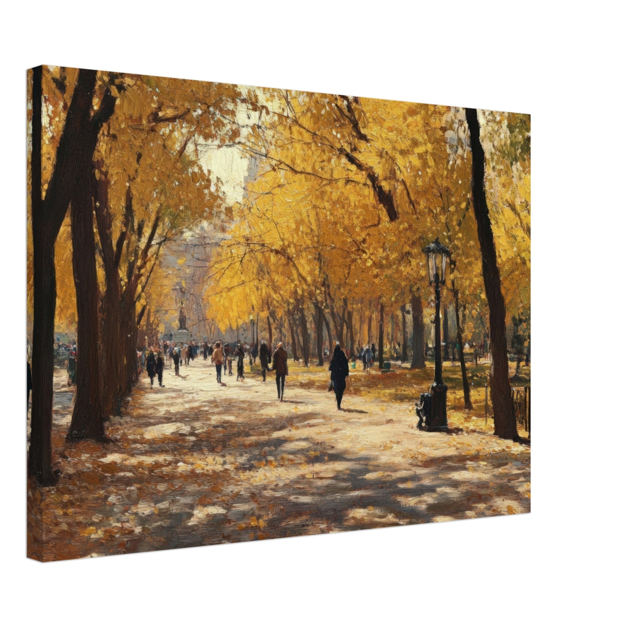 Canvas Landscape - Autumn Park with Strolling Figures A vast park - Shop Ai Art WebShop - Digital Art online Store