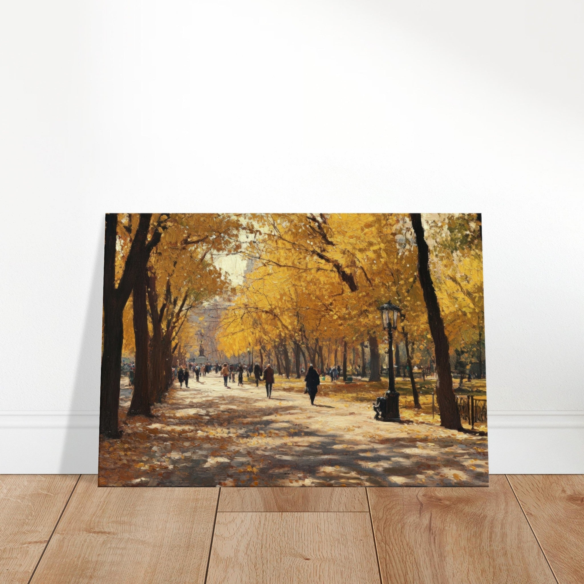Canvas Landscape - Autumn Park with Strolling Figures A vast park - Shop Ai Art WebShop - Digital Art online Store