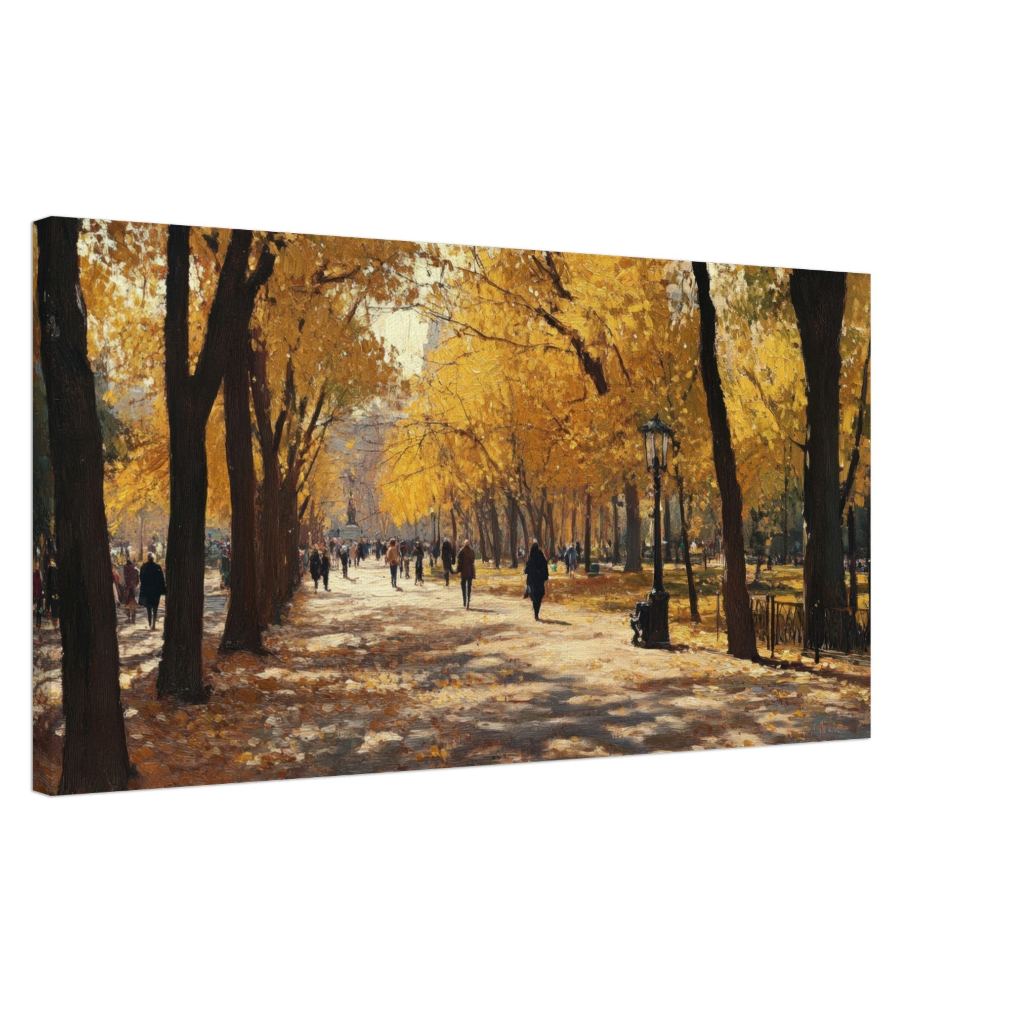 Canvas Landscape - Autumn Park with Strolling Figures A vast park - Shop Ai Art WebShop - Digital Art online Store