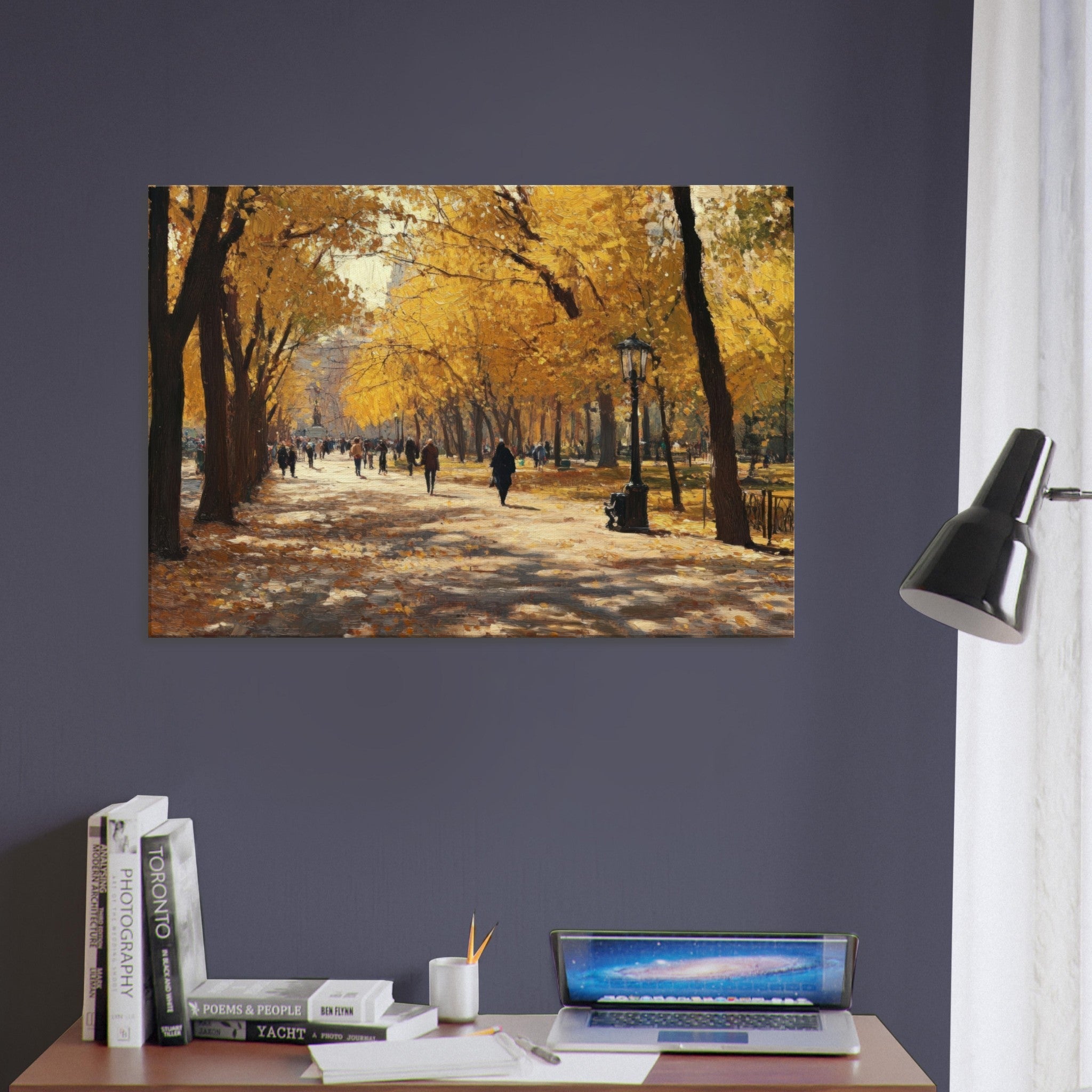 Canvas Landscape - Autumn Park with Strolling Figures A vast park - Shop Ai Art WebShop - Digital Art online Store
