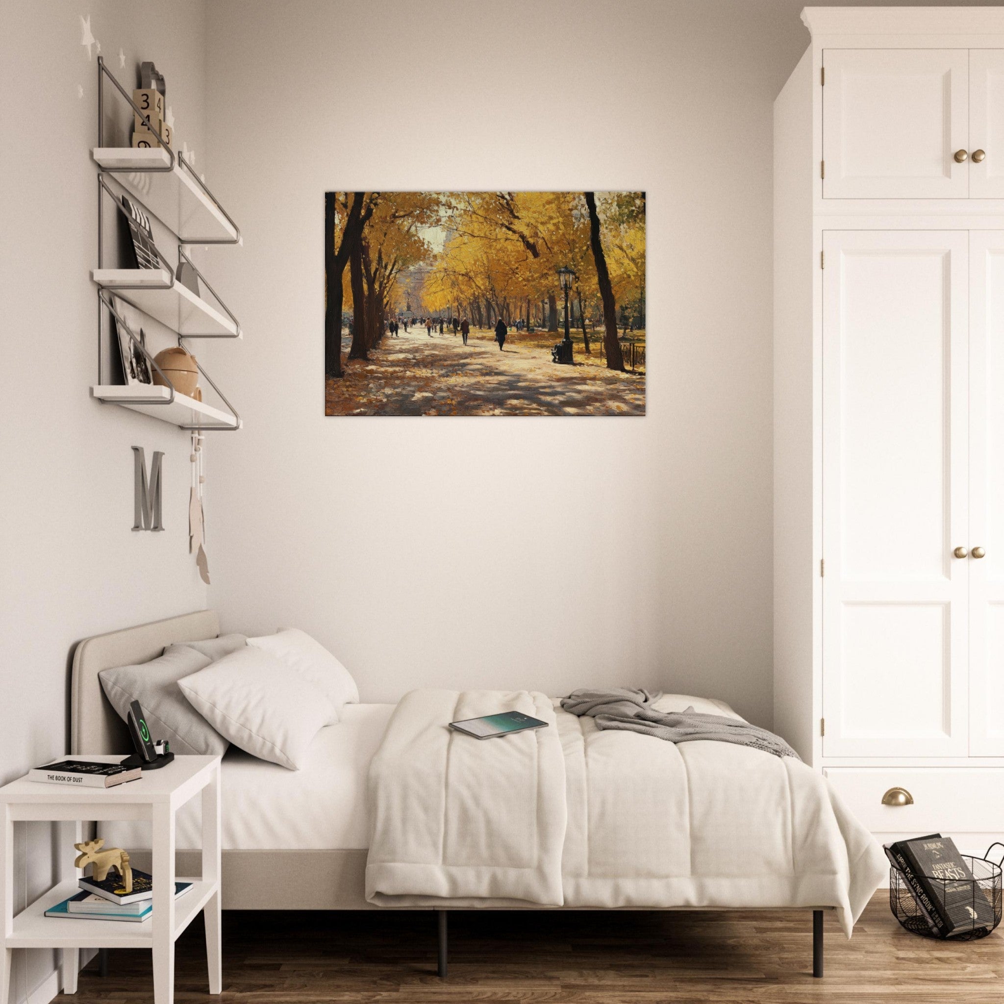 Canvas Landscape - Autumn Park with Strolling Figures A vast park - Shop Ai Art WebShop - Digital Art online Store