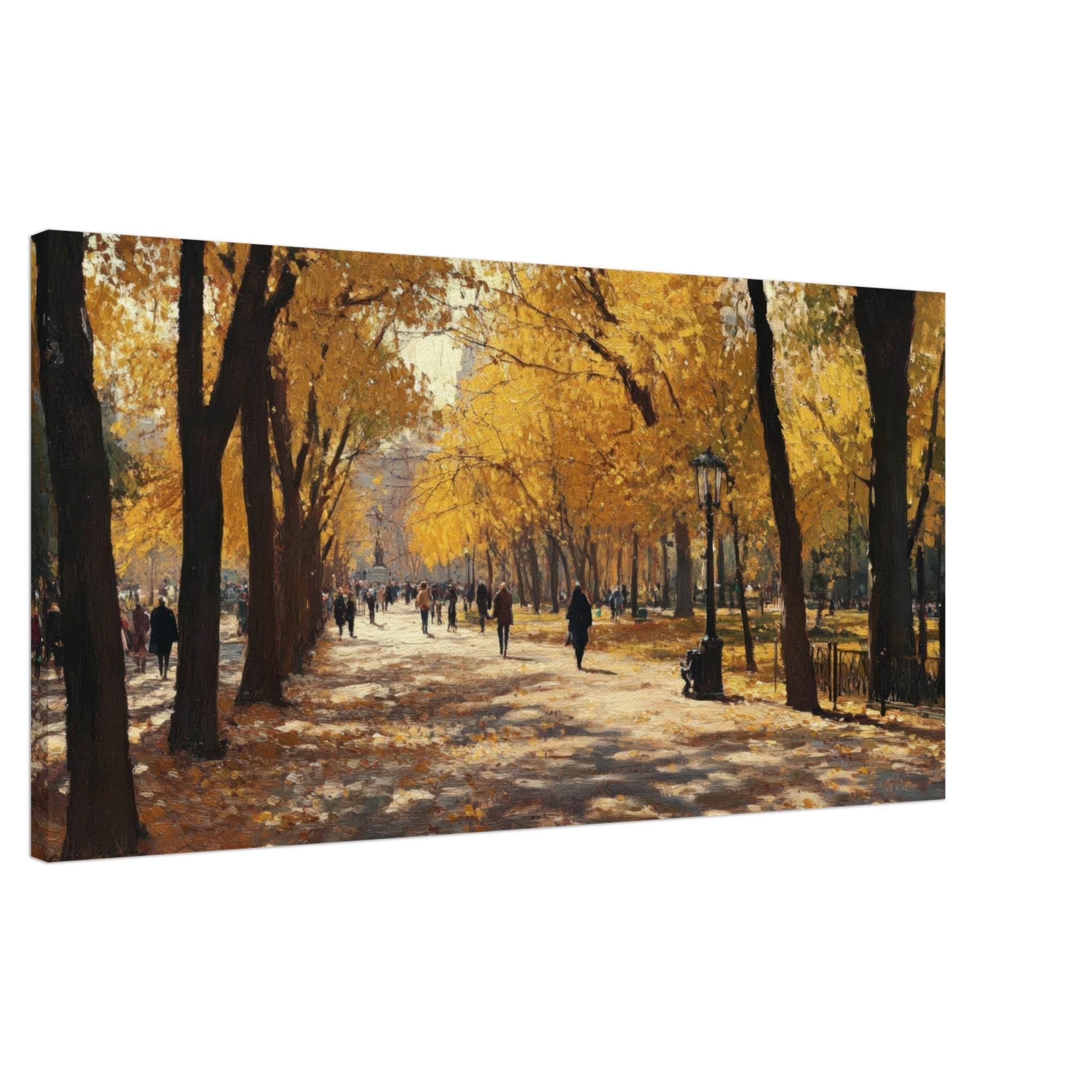 Canvas Landscape - Autumn Park with Strolling Figures A vast park - Shop Ai Art WebShop - Digital Art online Store