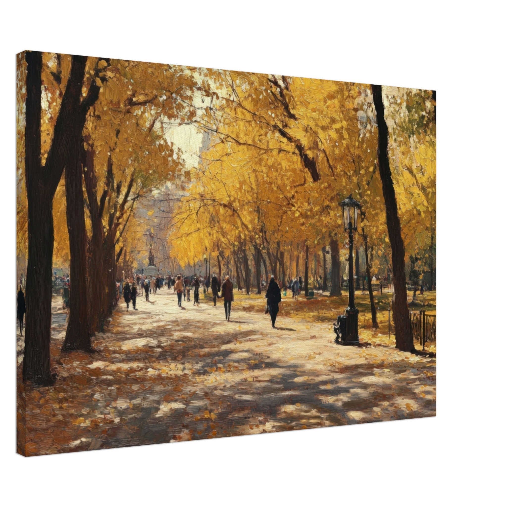 Canvas Landscape - Autumn Park with Strolling Figures A vast park - Shop Ai Art WebShop - Digital Art online Store