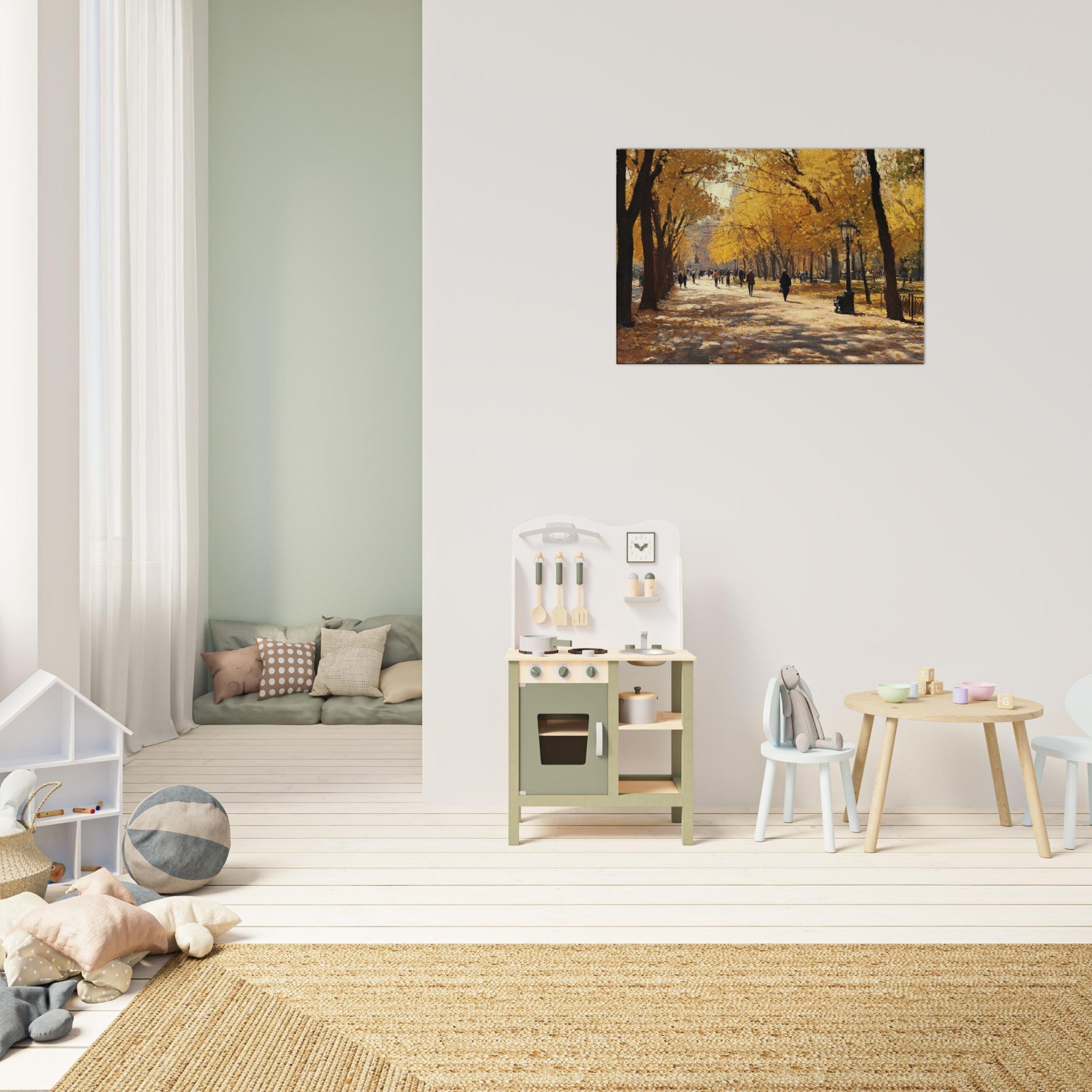 Canvas Landscape - Autumn Park with Strolling Figures A vast park - Shop Ai Art WebShop - Digital Art online Store