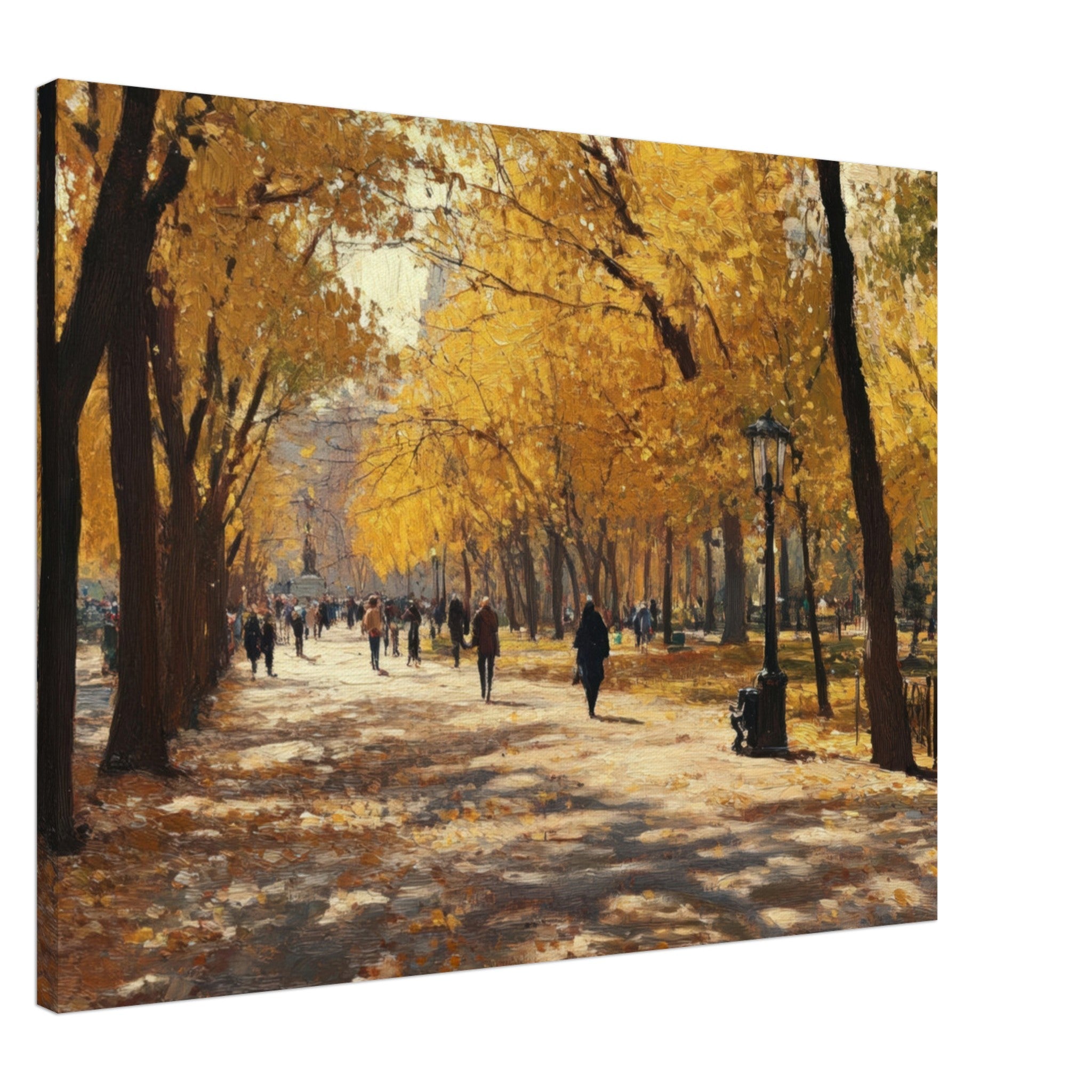 Canvas Landscape - Autumn Park with Strolling Figures A vast park - Shop Ai Art WebShop - Digital Art online Store