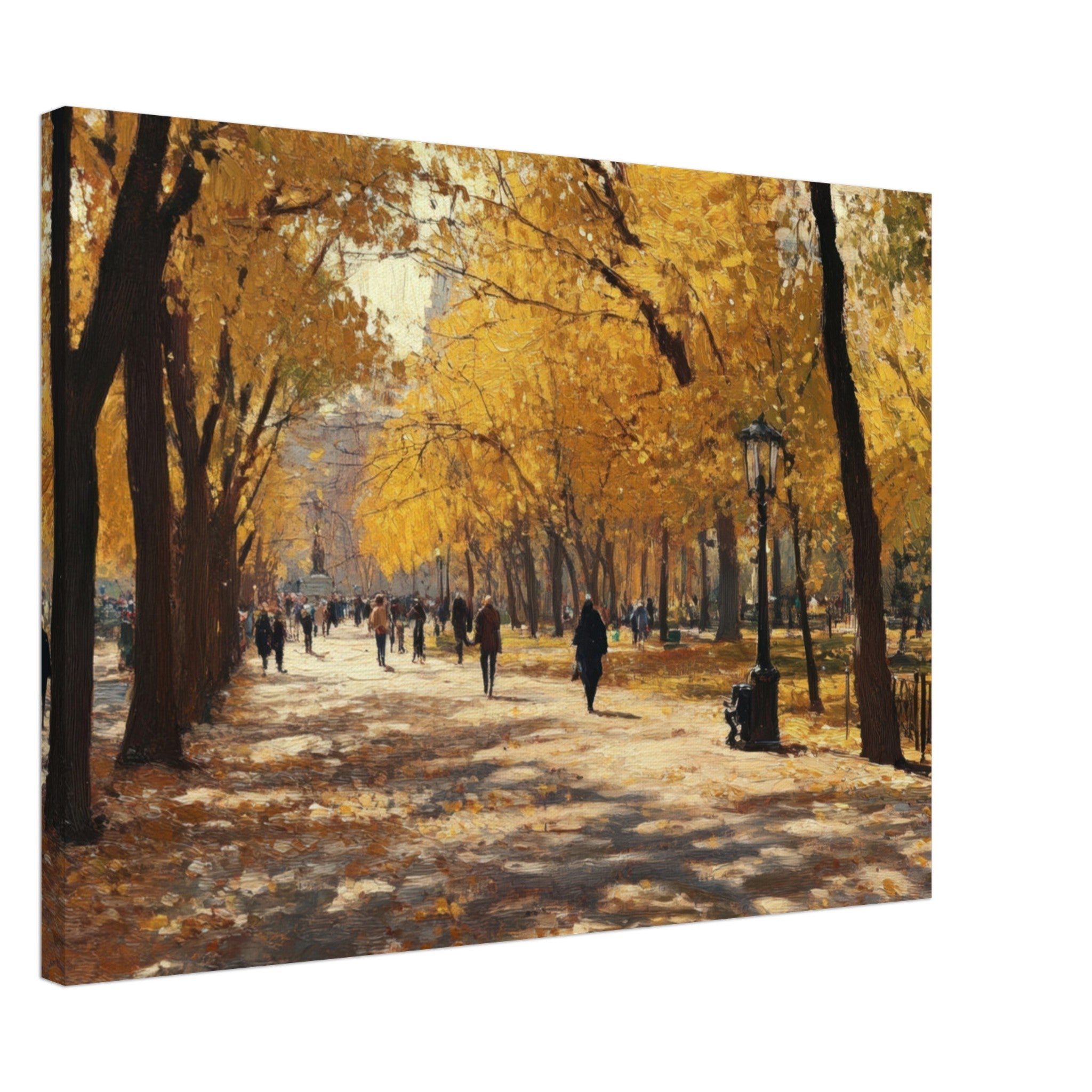 Canvas Landscape - Autumn Park with Strolling Figures A vast park - Shop Ai Art WebShop - Digital Art online Store