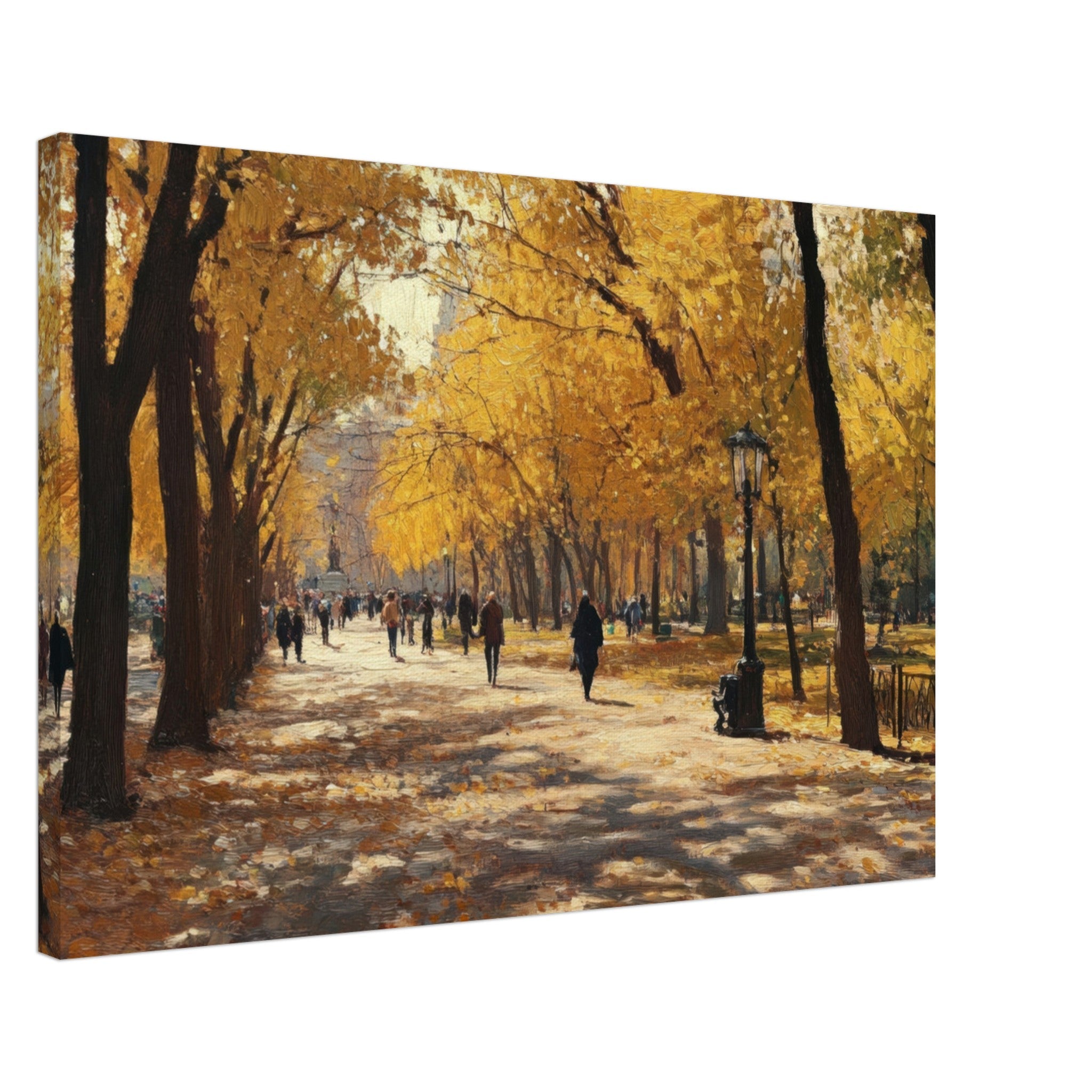Canvas Landscape - Autumn Park with Strolling Figures A vast park - Shop Ai Art WebShop - Digital Art online Store