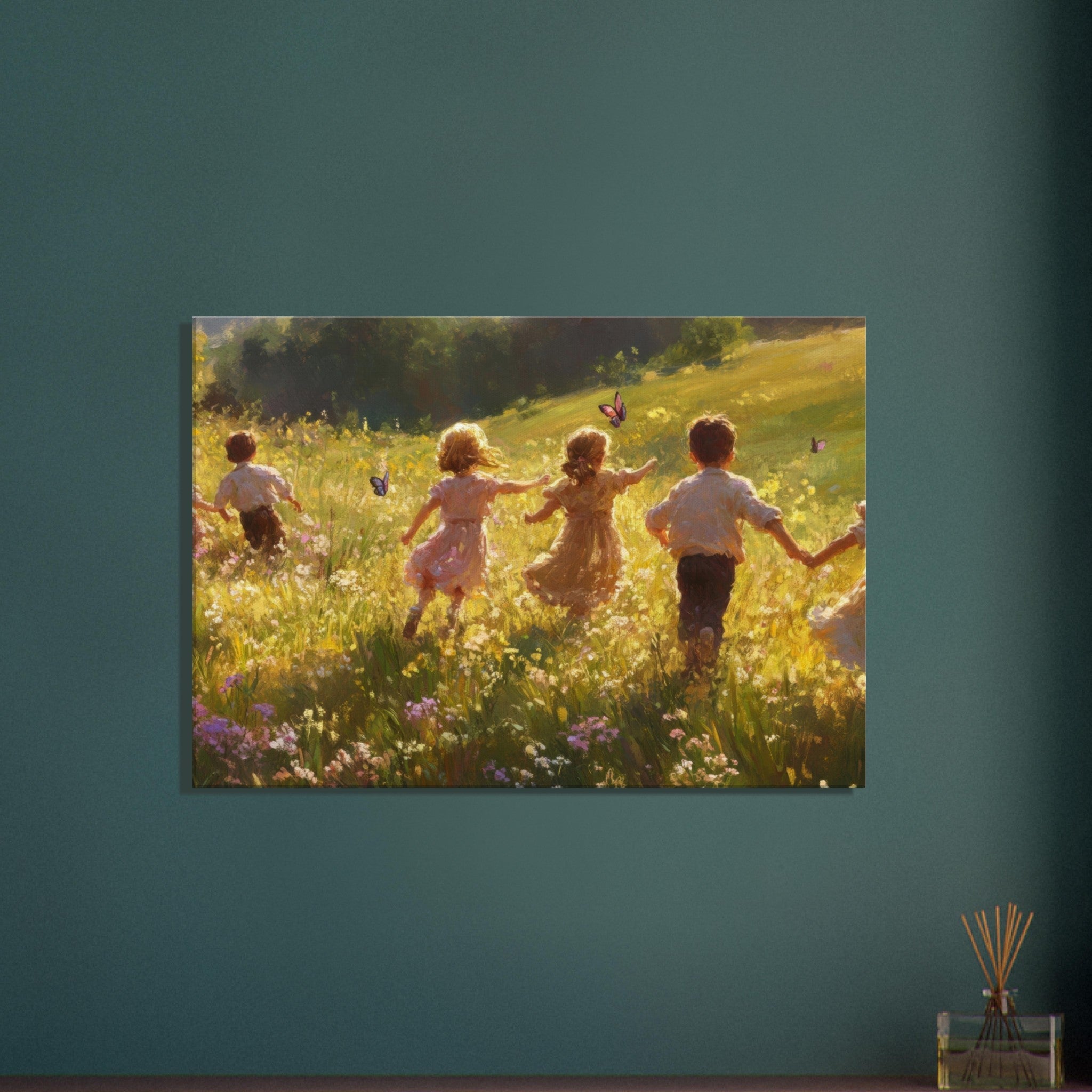 Canvas Landscape - Children Playing in a Meadow A sunlit country - Shop Ai Art WebShop - Digital Art online Store