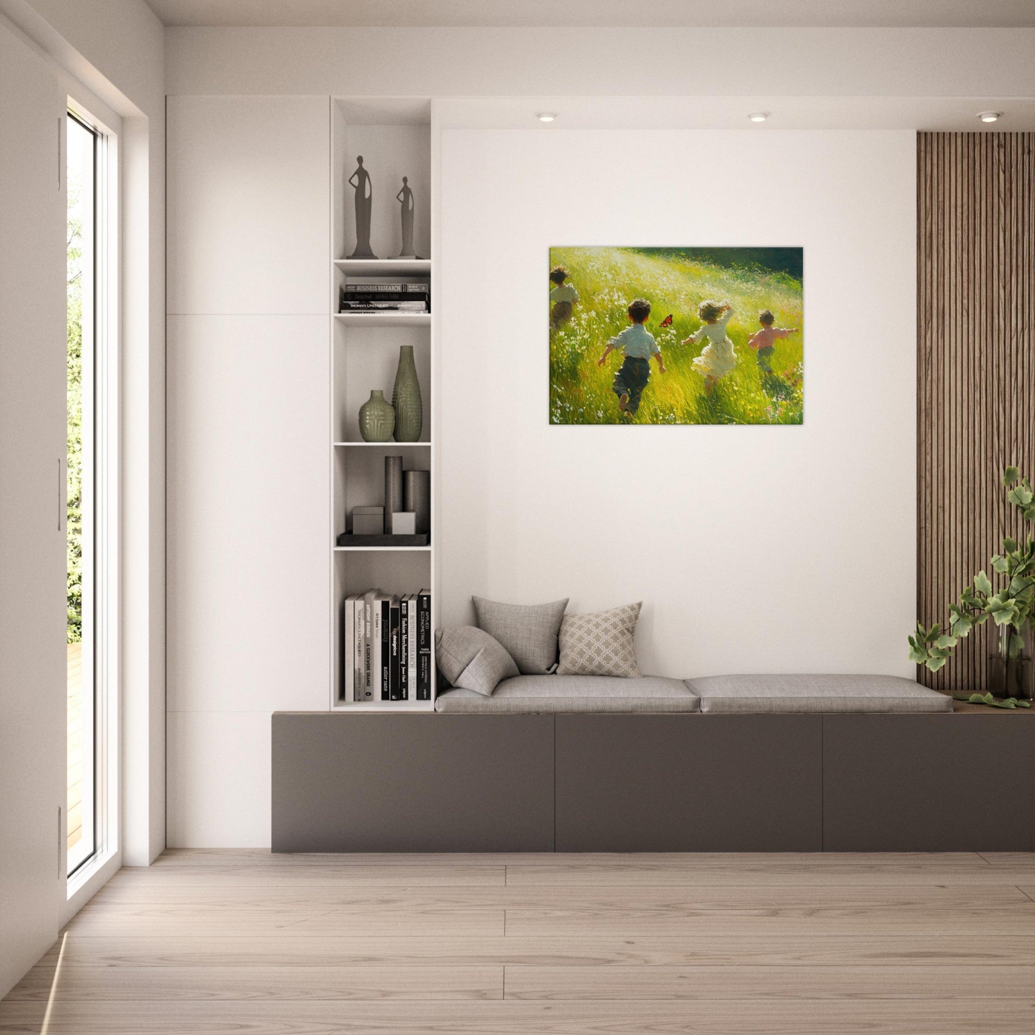 Canvas Landscape - Children Playing in a Meadow A sunlit country 3 - Shop Ai Art WebShop - Digital Art online Store