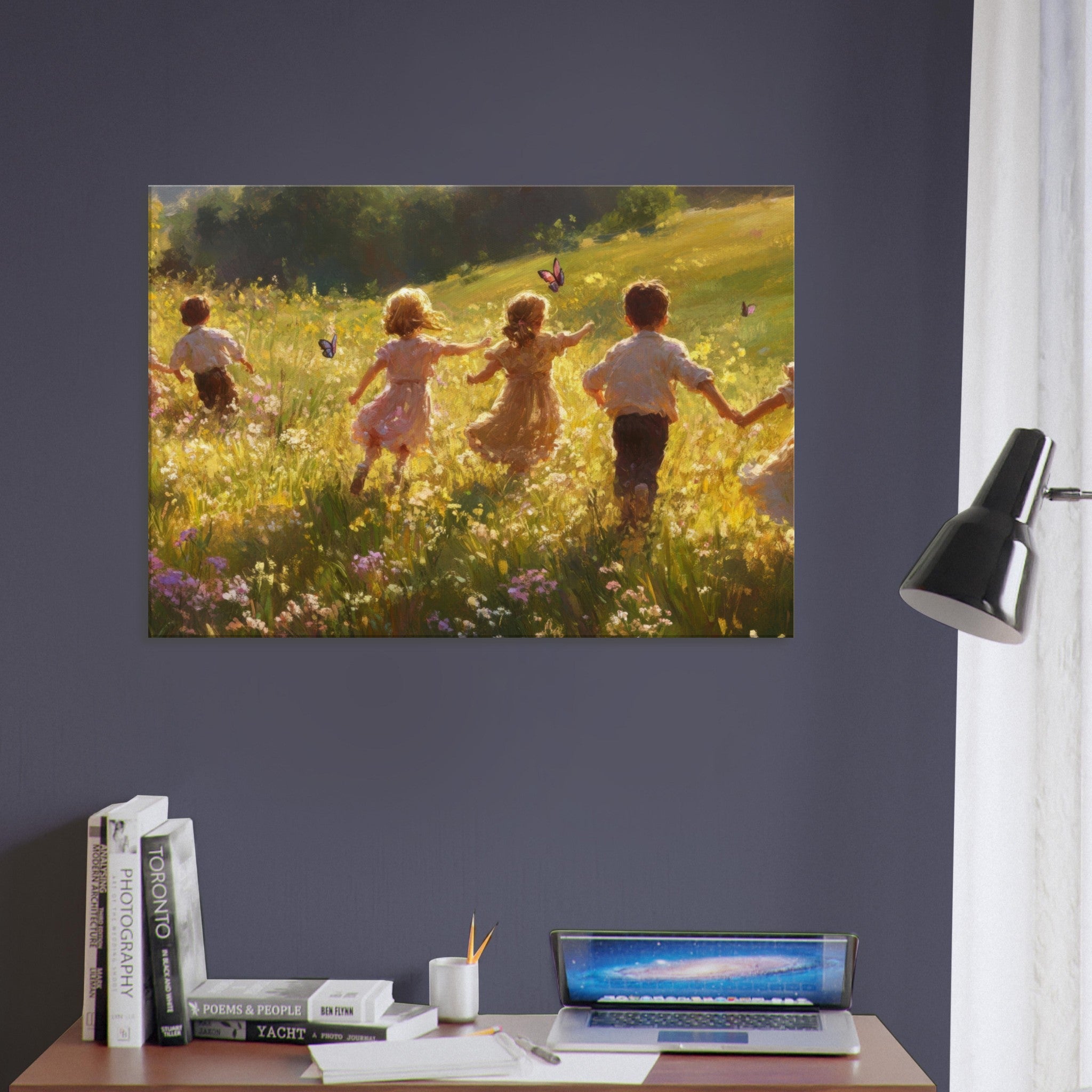 Canvas Landscape - Children Playing in a Meadow A sunlit country - Shop Ai Art WebShop - Digital Art online Store