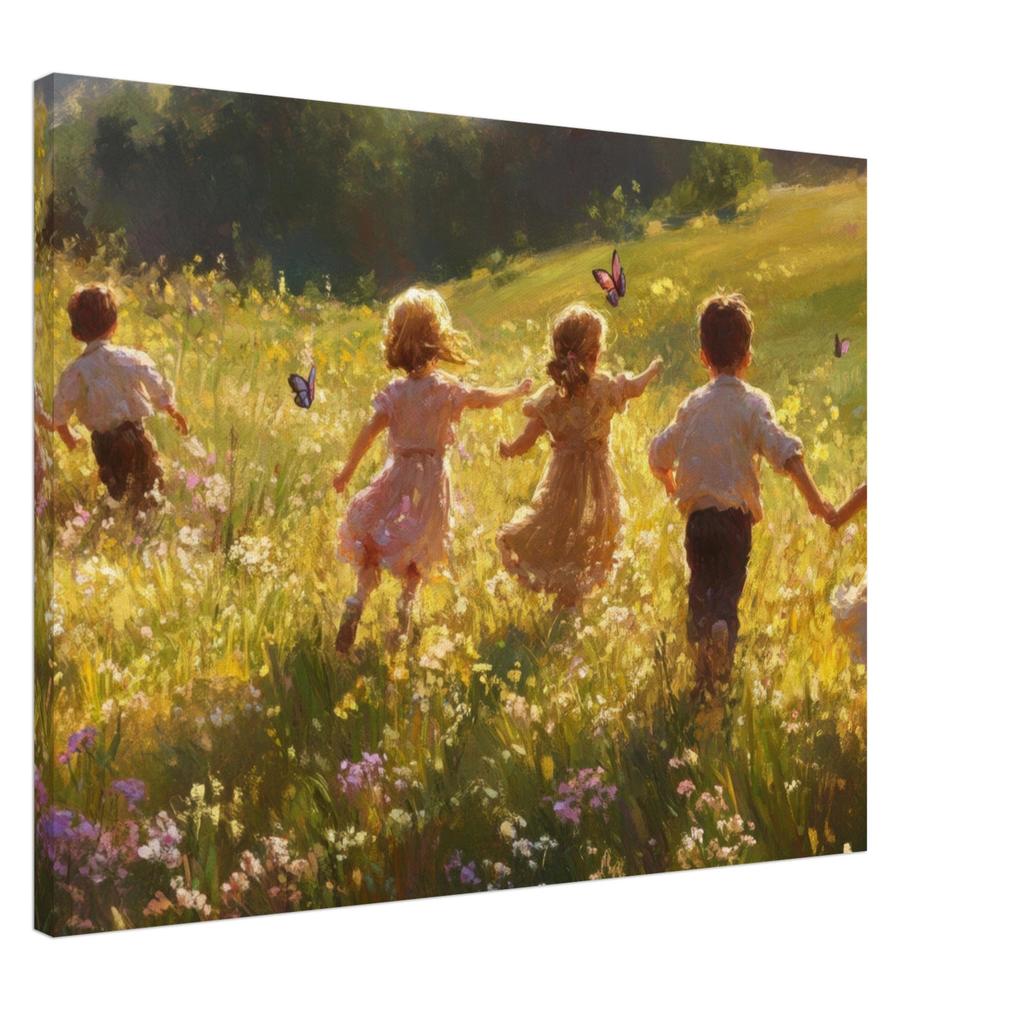 Canvas Landscape - Children Playing in a Meadow A sunlit country - Shop Ai Art WebShop - Digital Art online Store