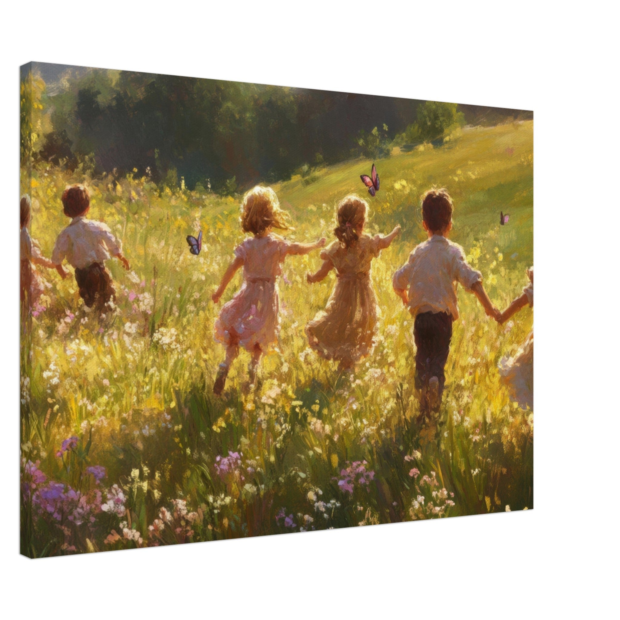 Canvas Landscape - Children Playing in a Meadow A sunlit country - Shop Ai Art WebShop - Digital Art online Store
