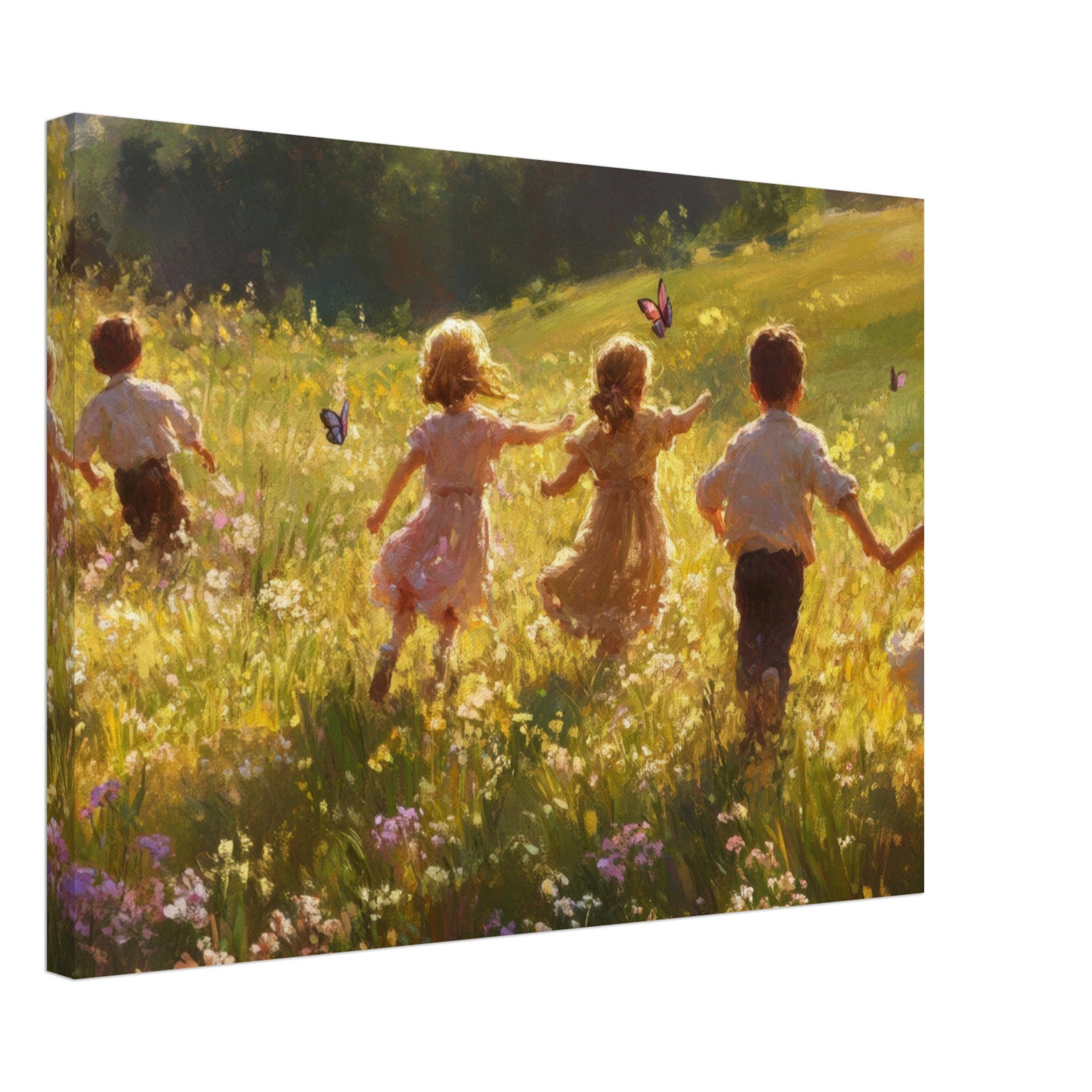 Canvas Landscape - Children Playing in a Meadow A sunlit country - Shop Ai Art WebShop - Digital Art online Store