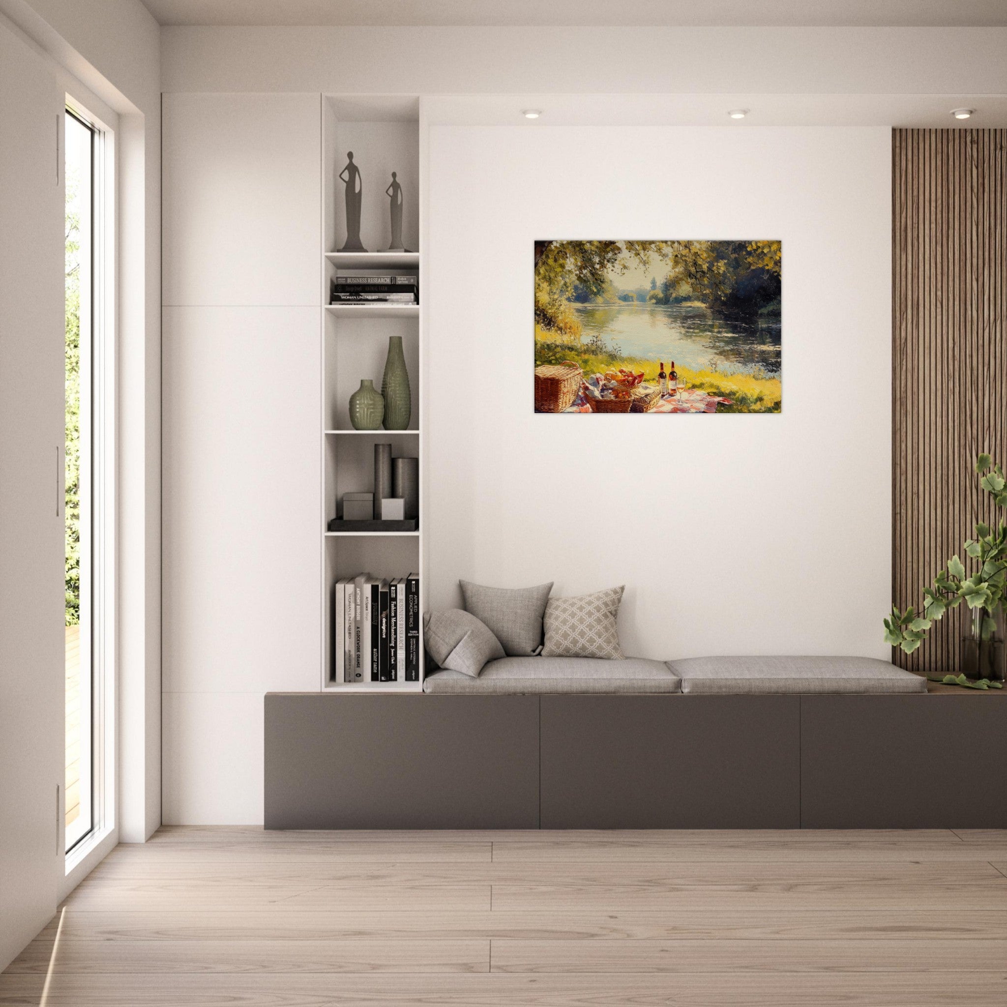 Canvas Landscape - Countryside Picnic by a River A lazy afternoon - Shop Ai Art WebShop - Digital Art online Store