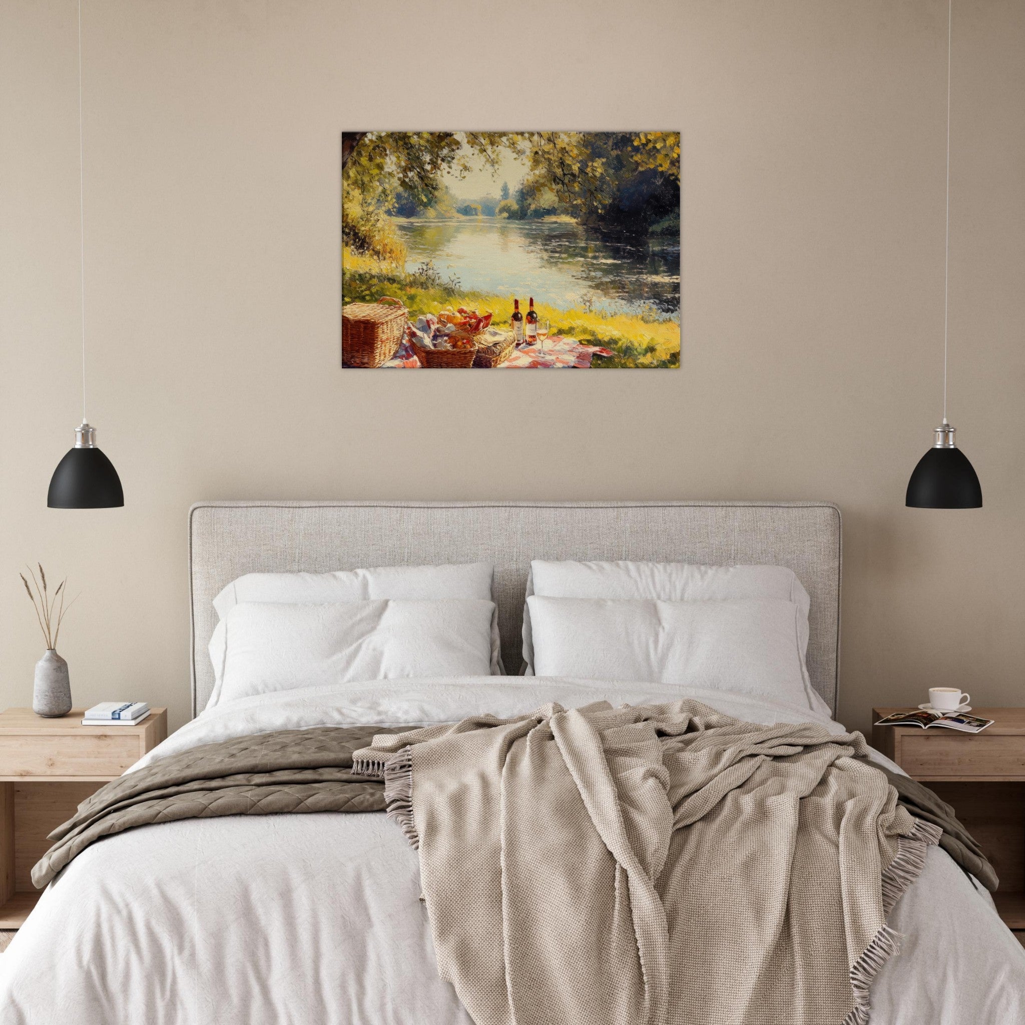 Canvas Landscape - Countryside Picnic by a River A lazy afternoon - Shop Ai Art WebShop - Digital Art online Store
